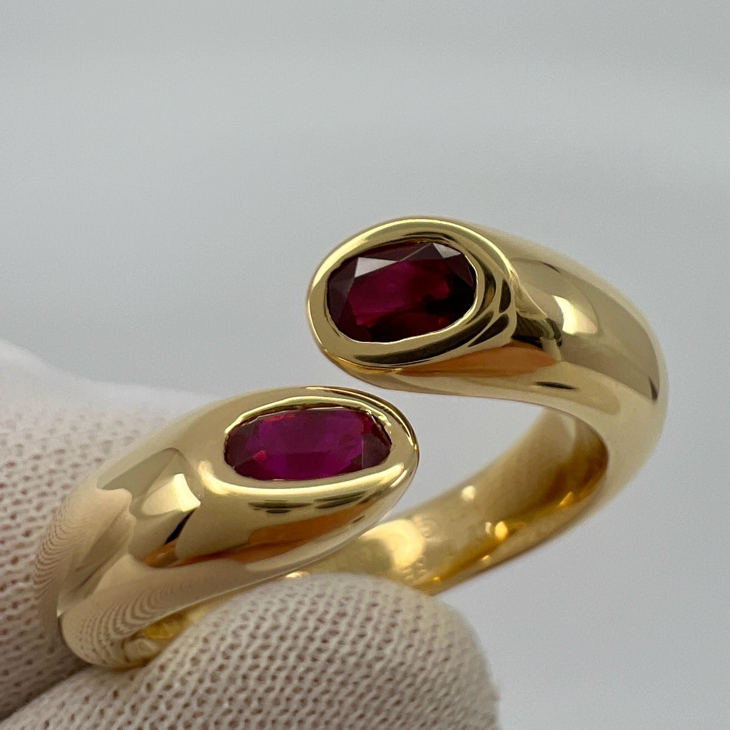 Rare Vintage Cartier Red Ruby Ellipse Oval Cut 18k Gold Bypass Split Ring 48 4.5 For Sale 3