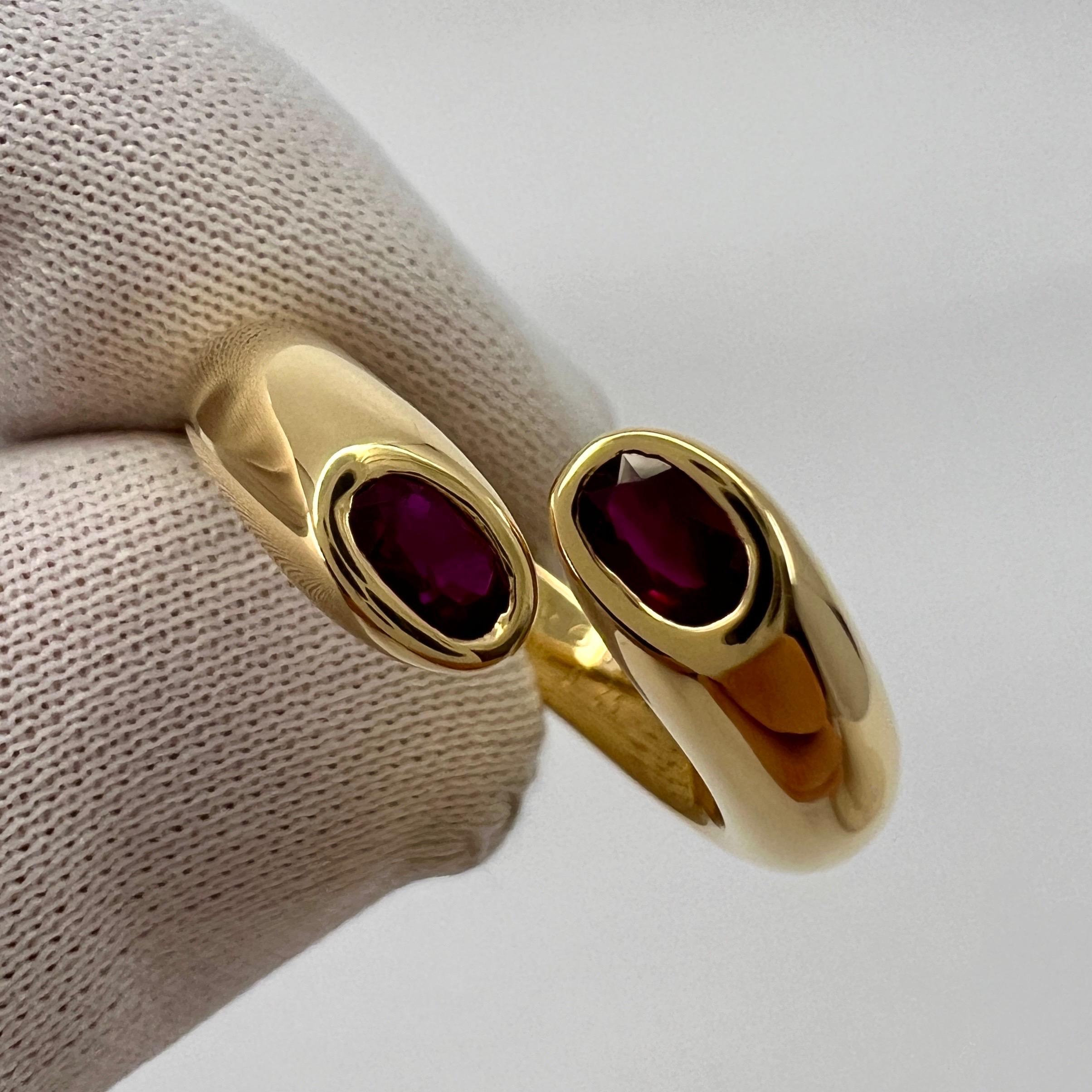 Rare Vintage Cartier Red Ruby Ellipse Oval Cut 18k Gold Bypass Split Ring 48 4.5 For Sale 4