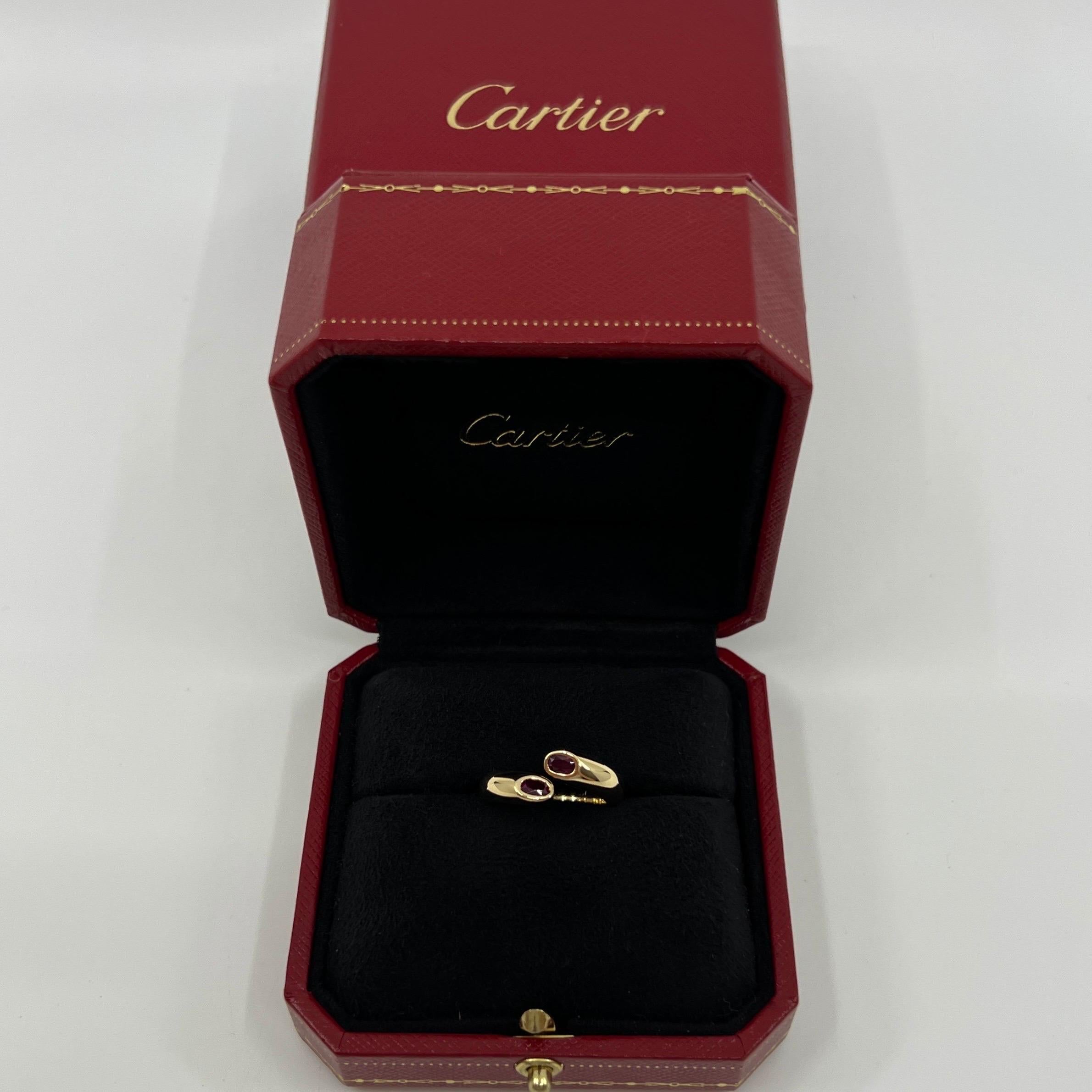 Rare Vintage Cartier Red Ruby Ellipse Oval Cut 18k Gold Bypass Split Ring 48 4.5 For Sale 5