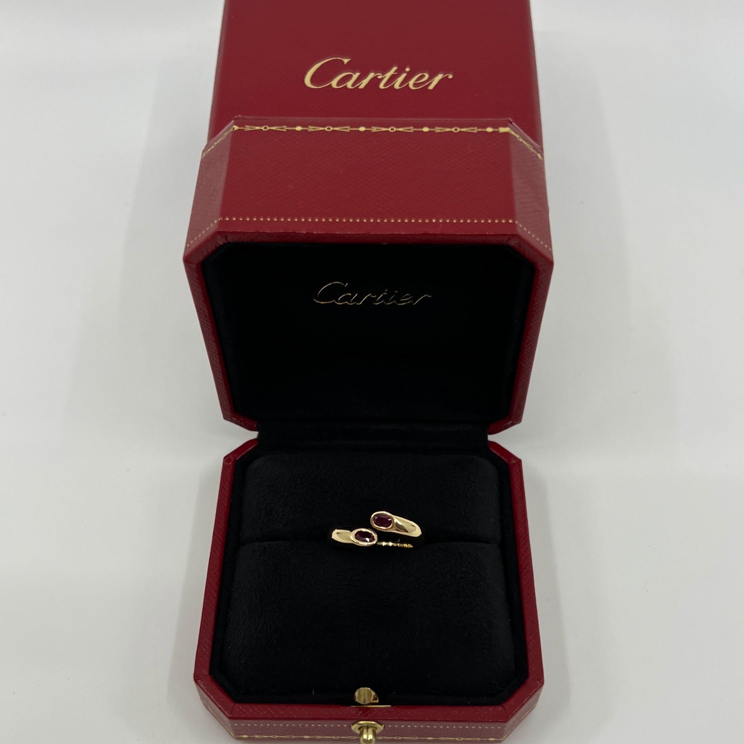 Seltener Vintage Cartier Roter Rubin Ellipsen Ovalschliff 18k Gold Bypass geteilter Ring 48 4,5 5