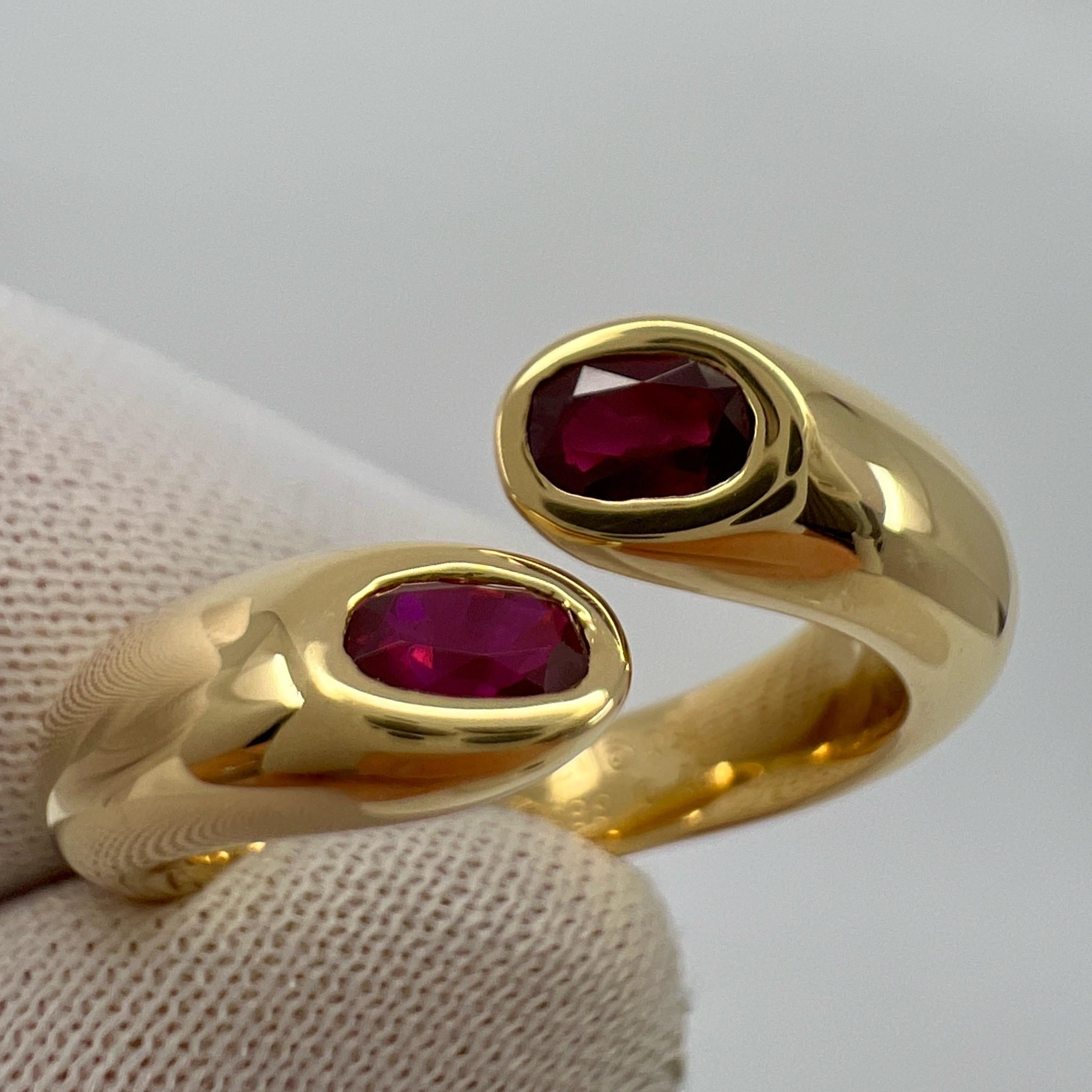 Rare Vintage Cartier Red Ruby Ellipse Oval Cut 18k Gold Bypass Split Ring 6 52 In Excellent Condition In Birmingham, GB