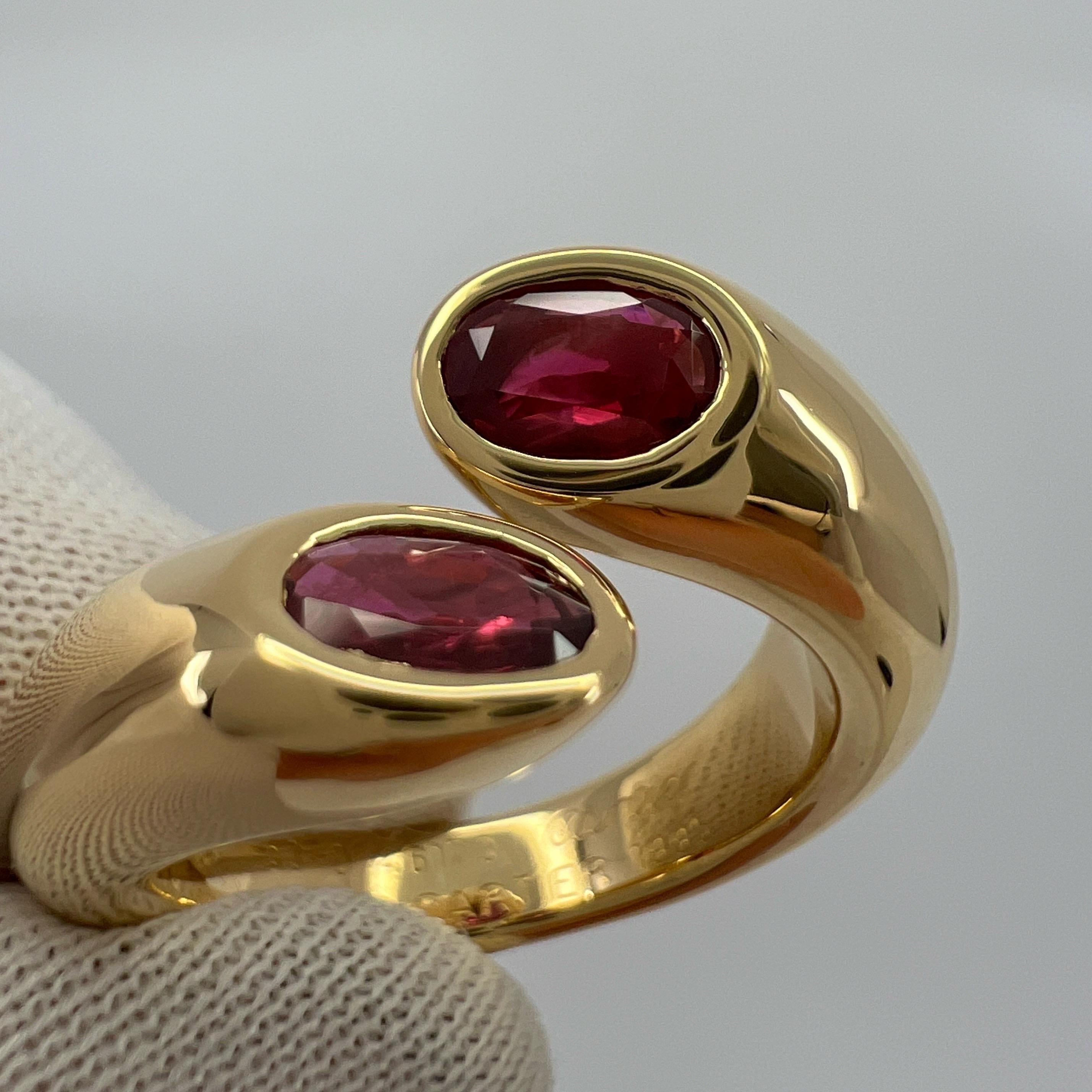 Rare Vintage Cartier Red Ruby Ellipse Oval Cut 18k Gold Bypass Split Ring 6.5 52 6