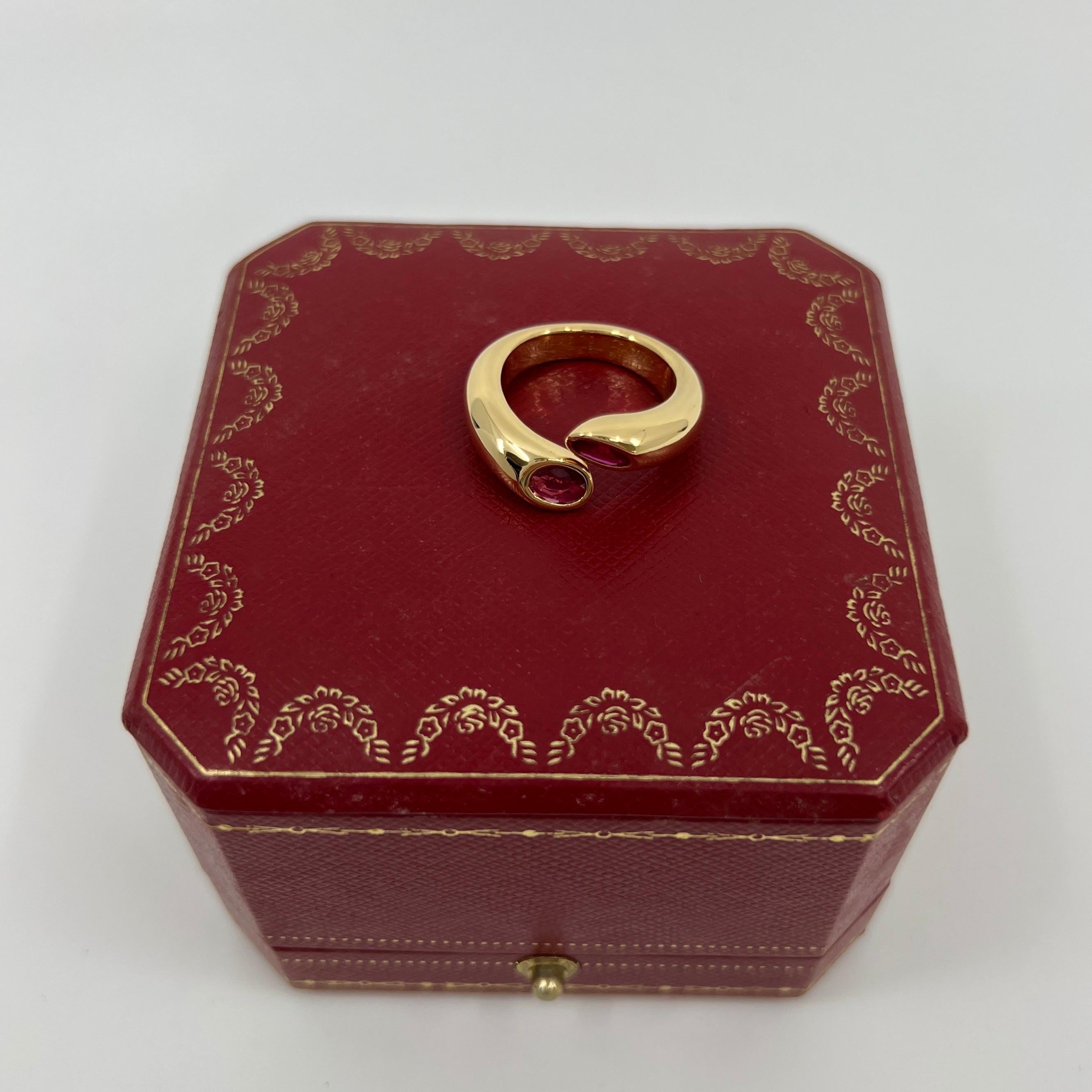 Seltener Vintage Cartier Roter Rubin Ellipsen Ovalschliff 18k Gold Bypass geteilter Ring 6,5 52 7