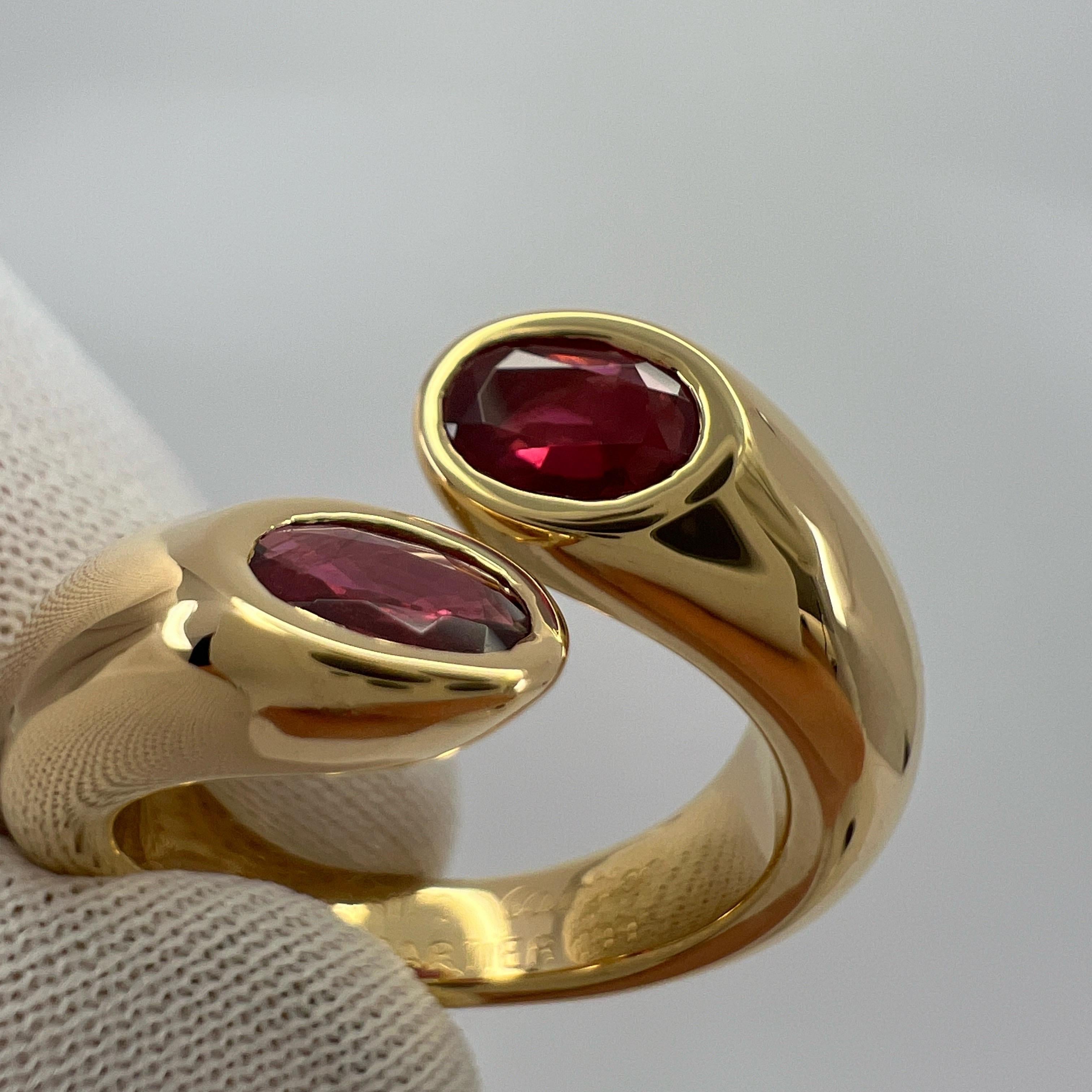 Seltener Vintage Cartier Roter Rubin Ellipsen Ovalschliff 18k Gold Bypass geteilter Ring 6,5 52 8