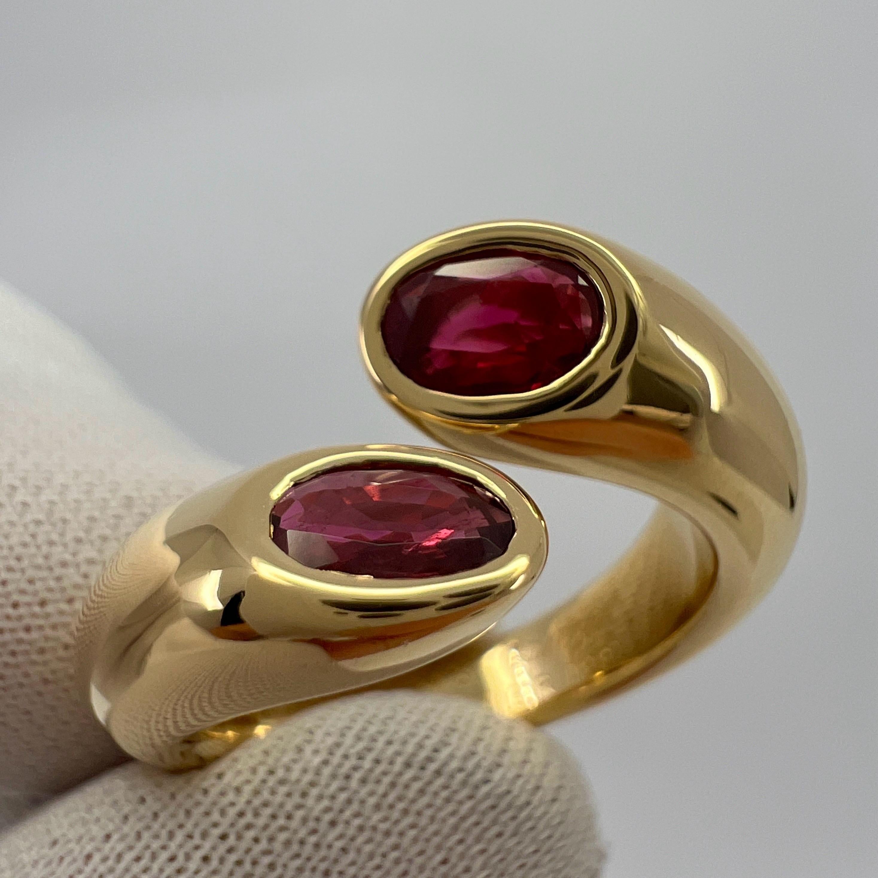 Rare Vintage Cartier Red Ruby Ellipse Oval Cut 18k Gold Bypass Split Ring 6.5 52 In Excellent Condition In Birmingham, GB