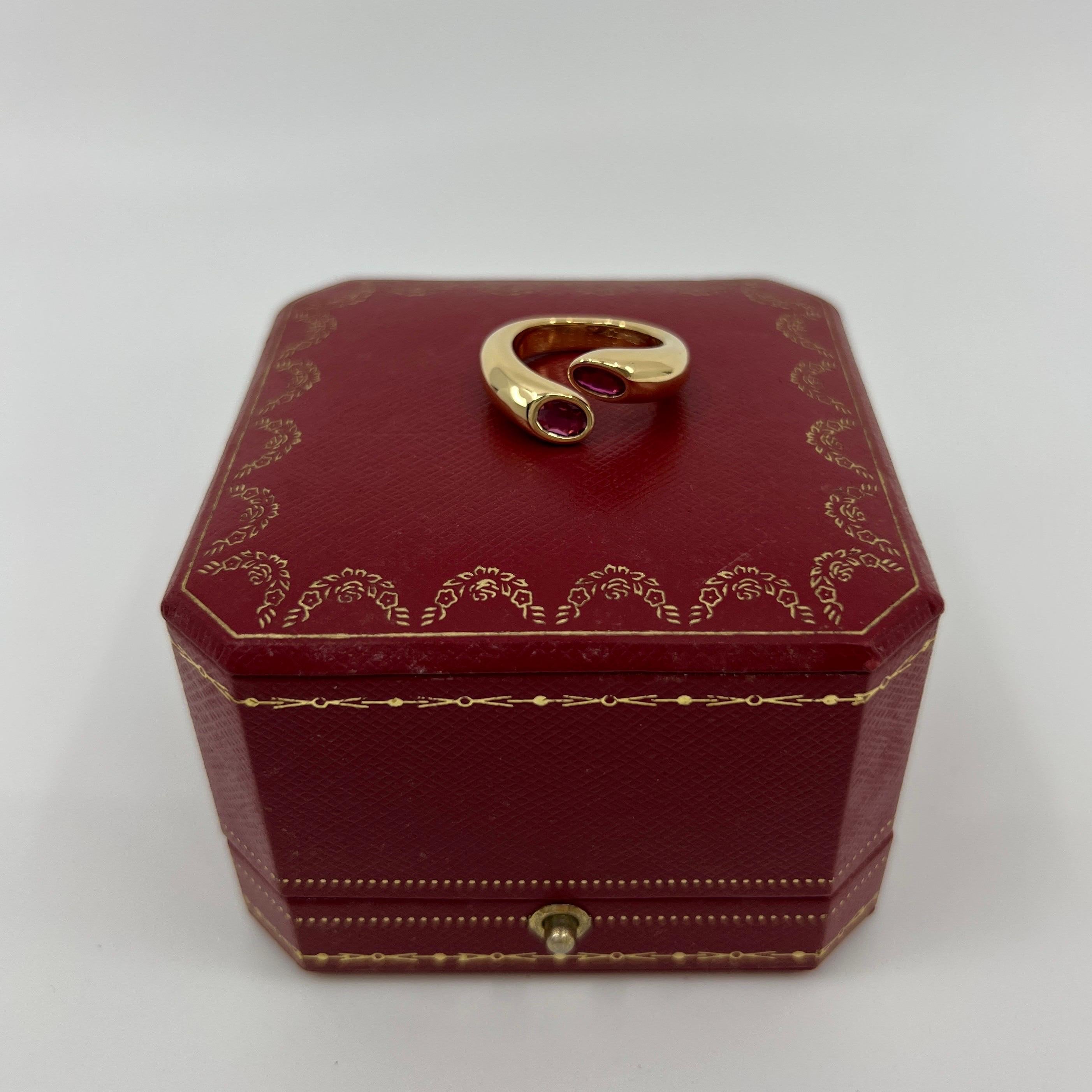 Women's or Men's Rare Vintage Cartier Red Ruby Ellipse Oval Cut 18k Gold Bypass Split Ring 6.5 52