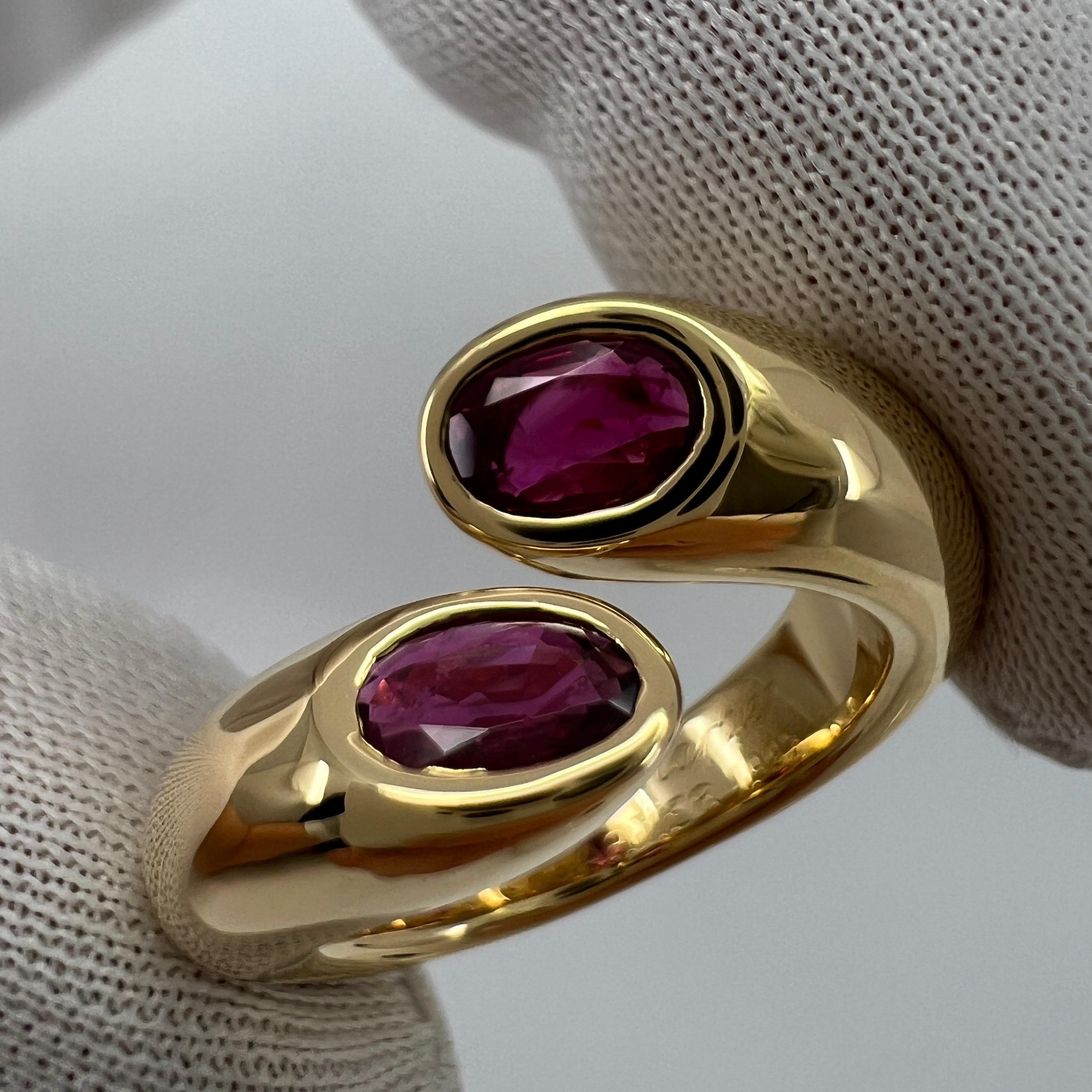 Rare Vintage Cartier Red Ruby Ellipse Oval Cut 18k Gold Bypass Split Ring 6.5 52 1
