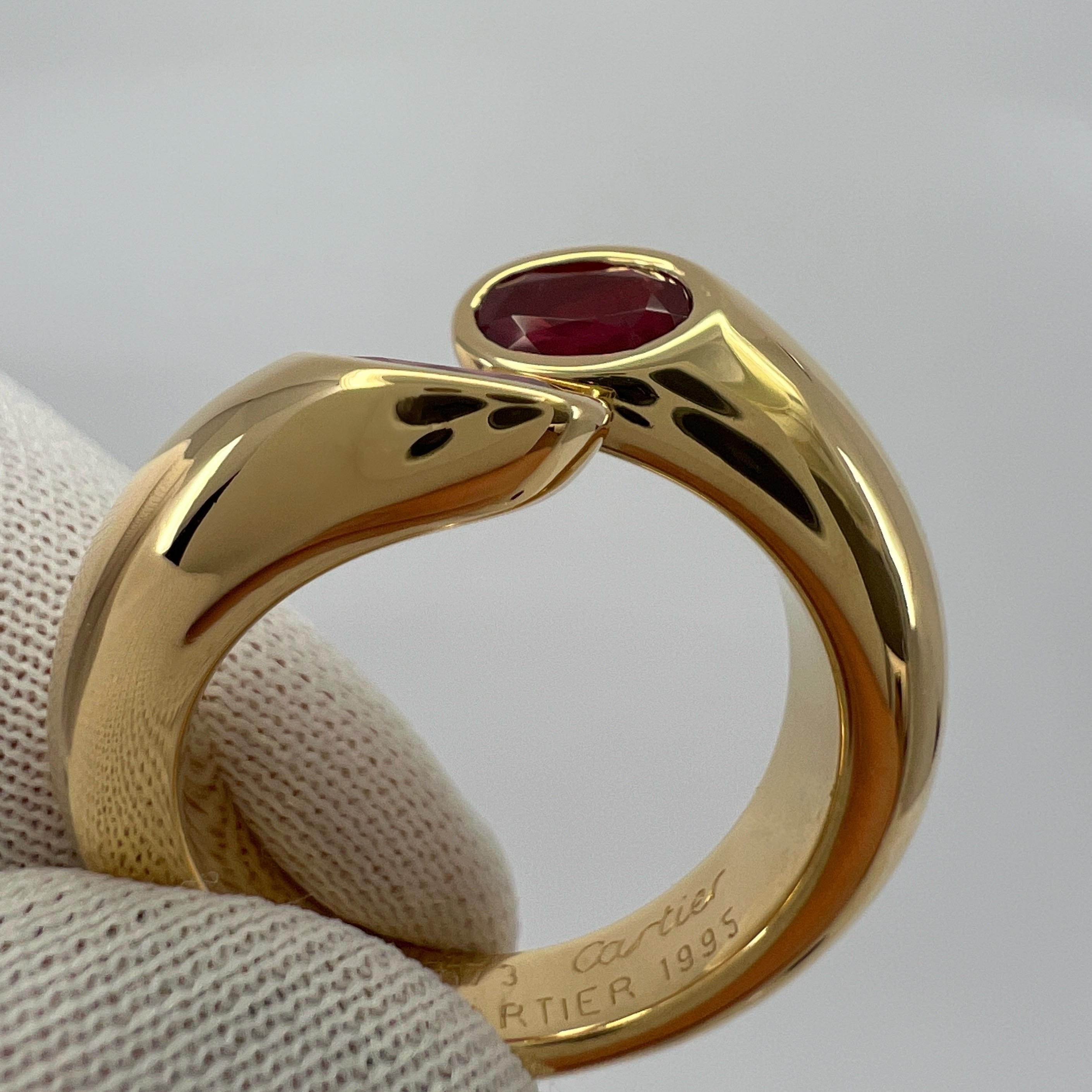 Seltener Vintage Cartier Roter Rubin Ellipsen Ovalschliff 18k Gold Bypass geteilter Ring 6,5 52 2