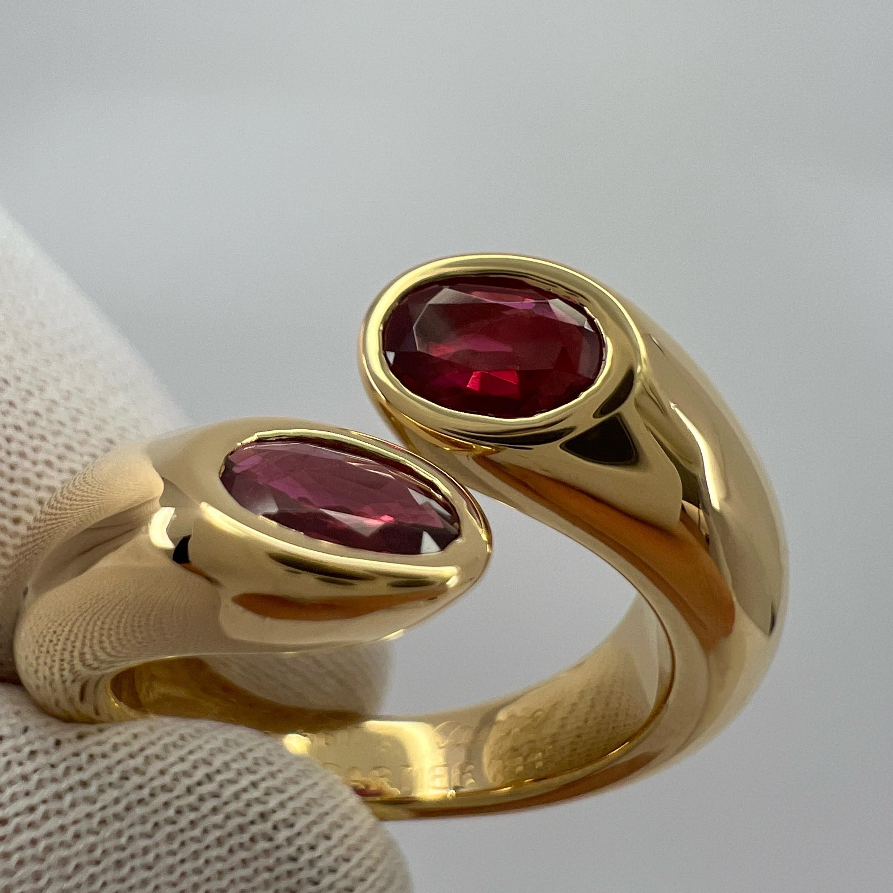 Seltener Vintage Cartier Roter Rubin Ellipsen Ovalschliff 18k Gold Bypass geteilter Ring 6,5 52 3