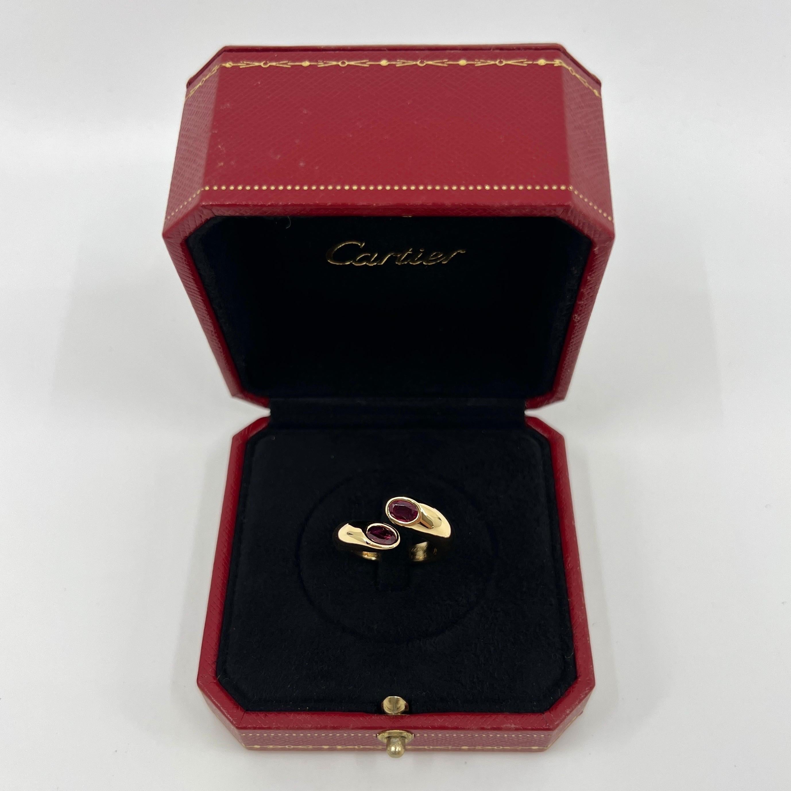 Seltener Vintage Cartier Roter Rubin Ellipsen Ovalschliff 18k Gold Bypass geteilter Ring 6,5 52 5