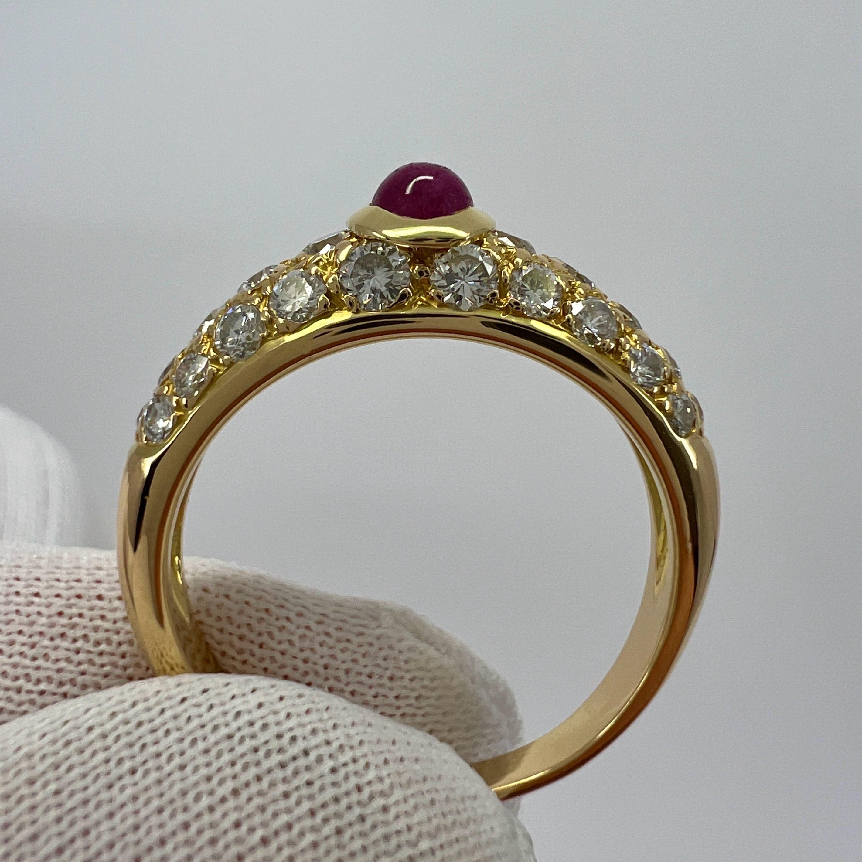 Rare Vintage Cartier Round Ruby And Diamond Mimi 18k Yellow Gold Cabochon Ring  5