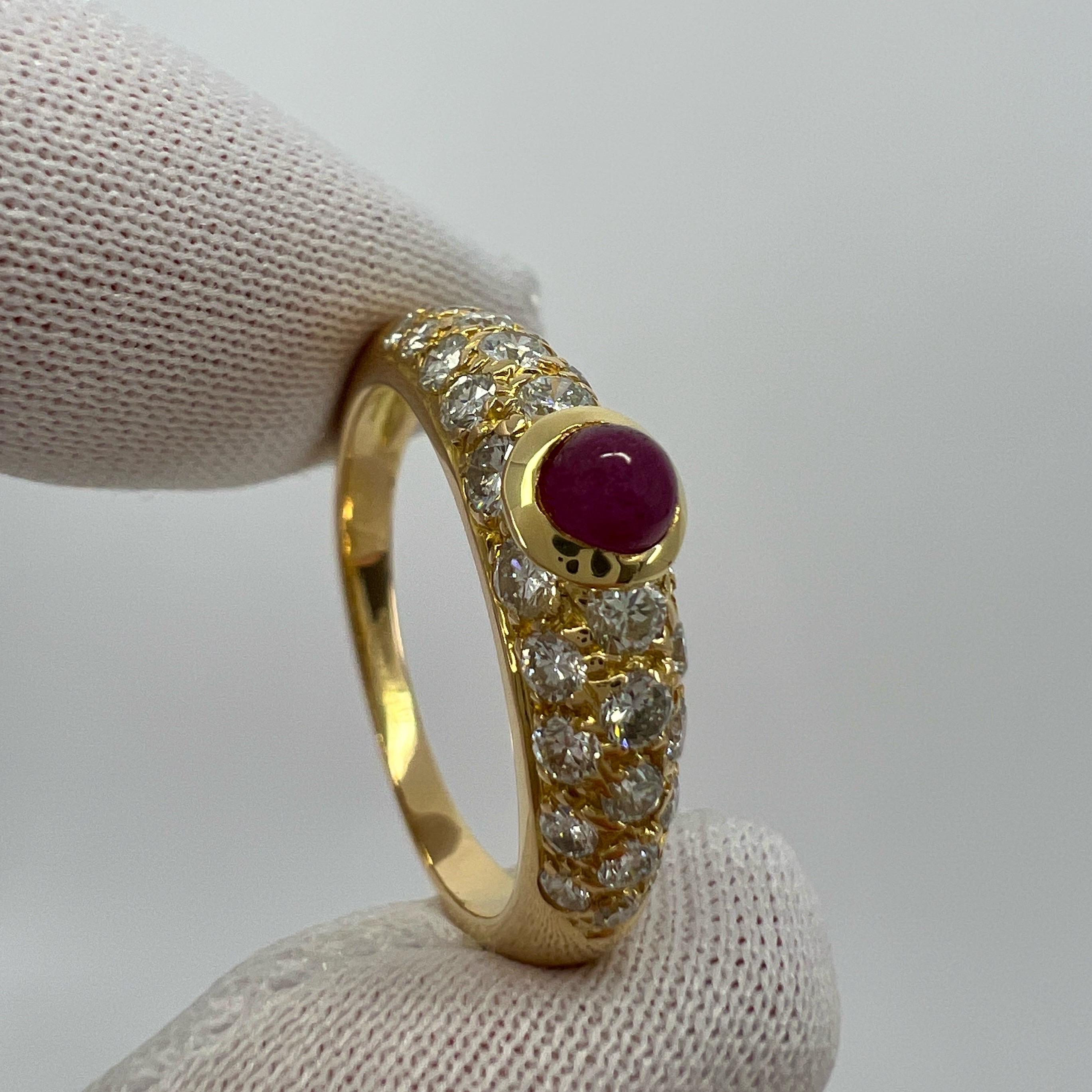 Rare Vintage Cartier Round Ruby And Diamond Mimi 18k Yellow Gold Cabochon Ring 6