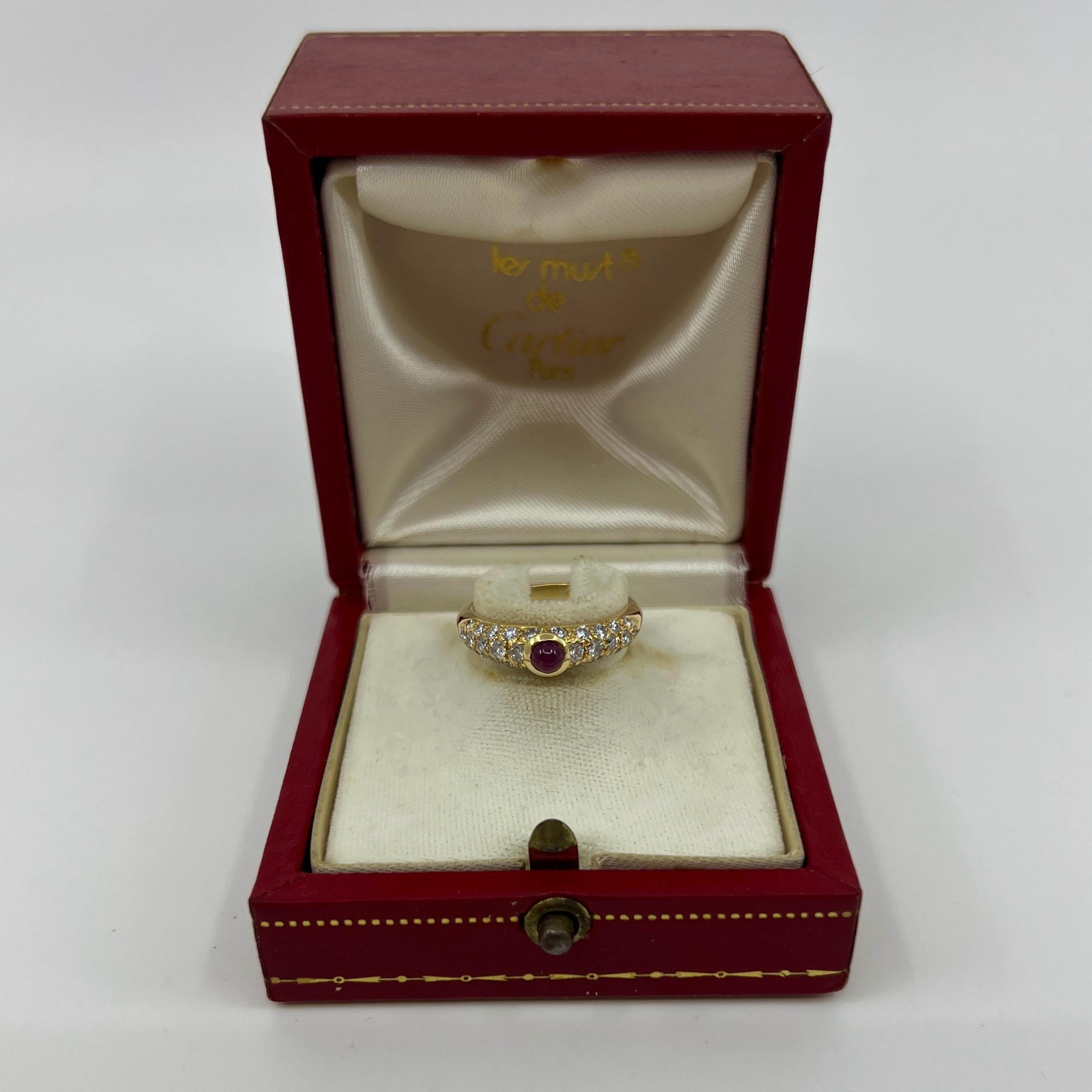 Round Cut Rare Vintage Cartier Round Ruby And Diamond Mimi 18k Yellow Gold Cabochon Ring