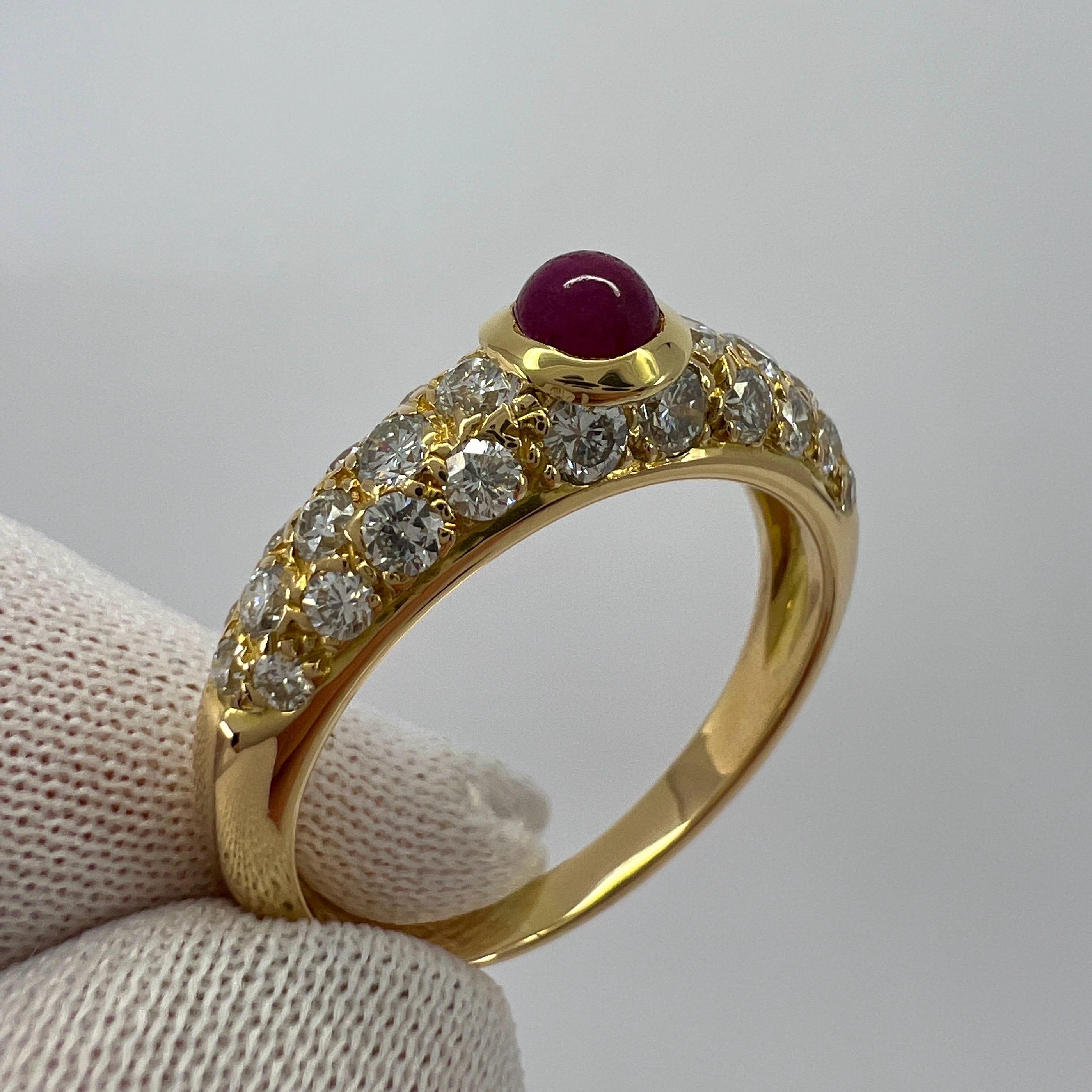 Rare Vintage Cartier Round Ruby And Diamond Mimi 18k Yellow Gold Cabochon Ring  In Excellent Condition In Birmingham, GB