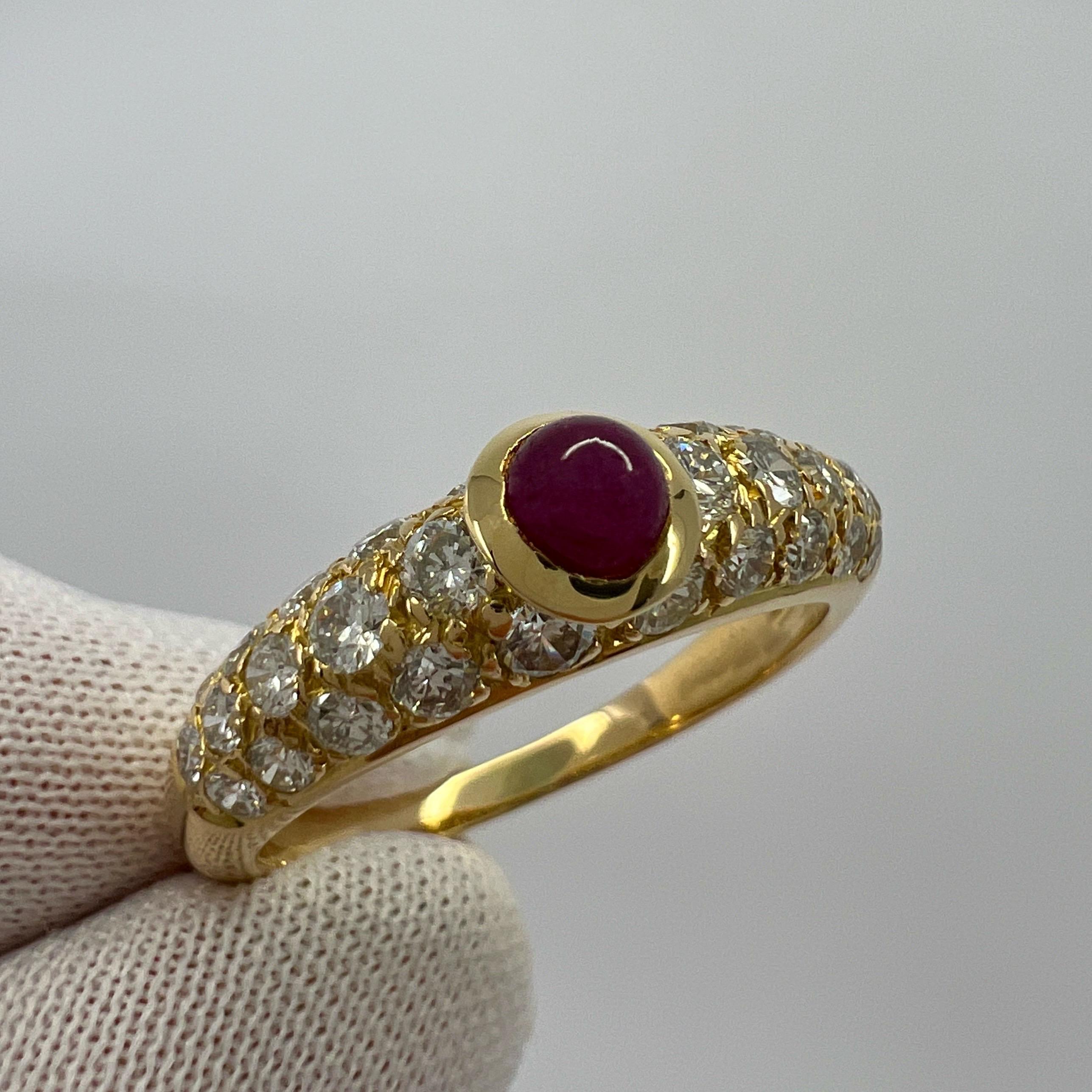 Rare Vintage Cartier Round Ruby And Diamond Mimi 18k Yellow Gold Cabochon Ring  1