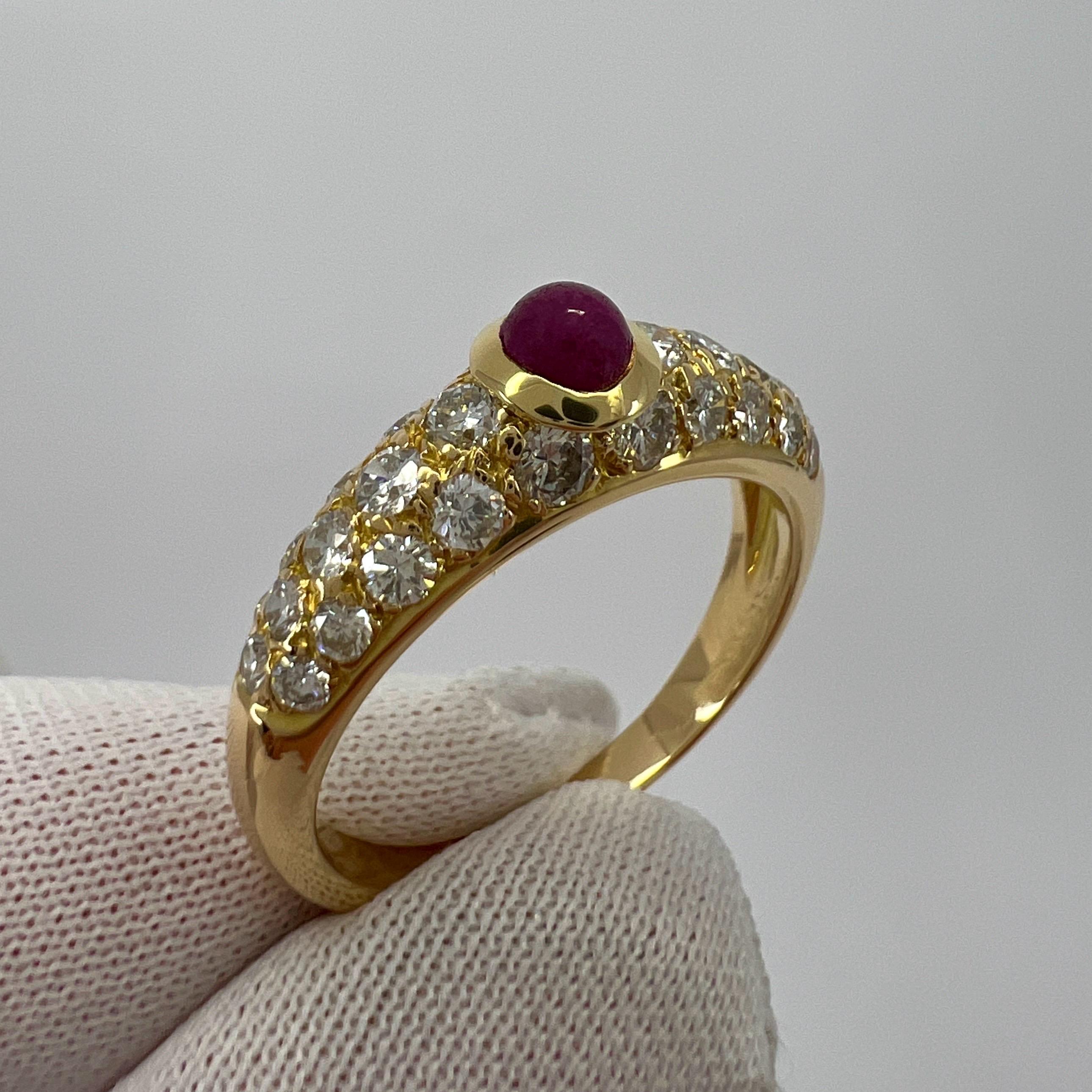 Rare Vintage Cartier Round Ruby And Diamond Mimi 18k Yellow Gold Cabochon Ring  3