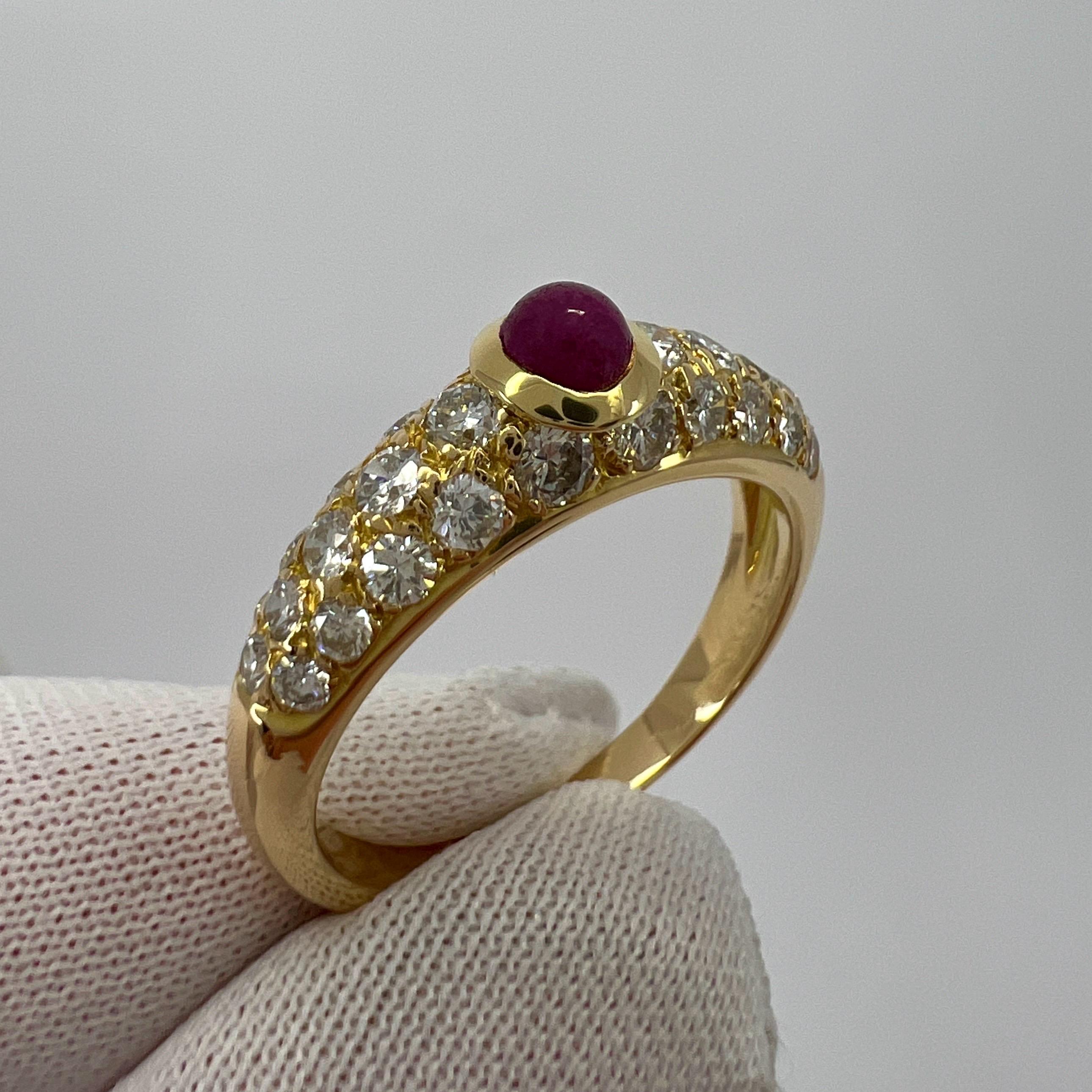 Rare Vintage Cartier Round Ruby And Diamond Mimi 18k Yellow Gold Cabochon Ring 3