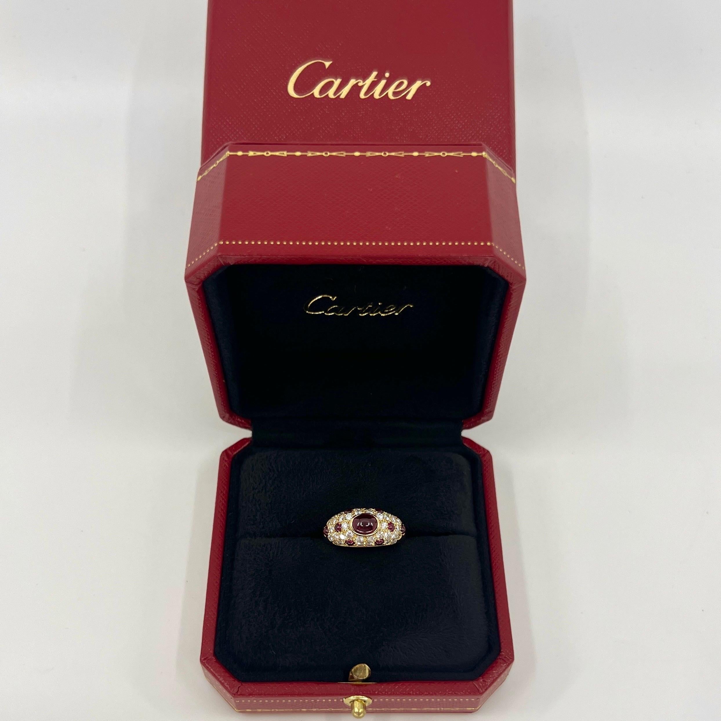 Rare Vintage Cartier Ruby And Diamond Mimi 18k Yellow Gold Oval Cabochon Ring 5