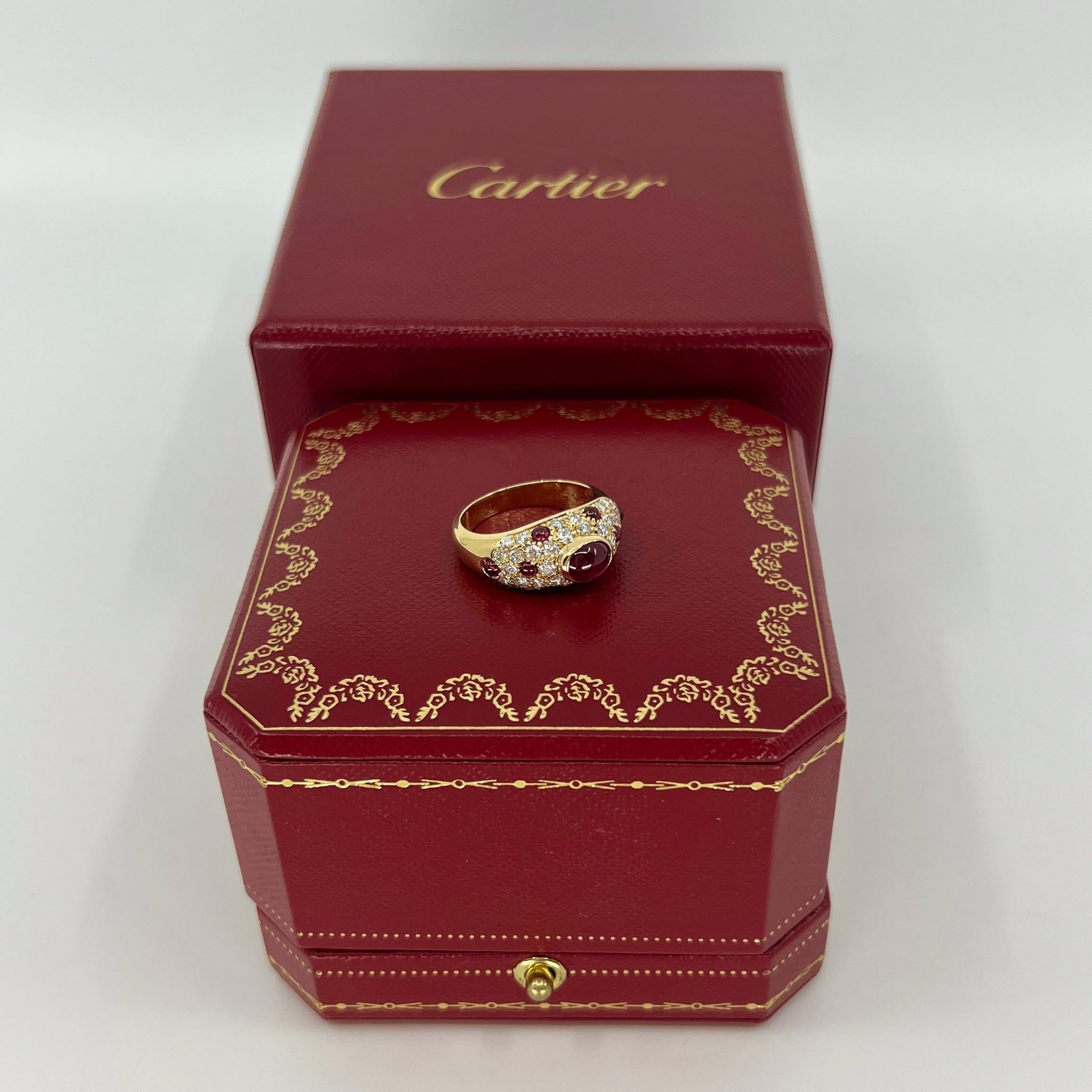 Rare Vintage Cartier Ruby And Diamond Mimi 18k Yellow Gold Oval Cabochon Ring 6