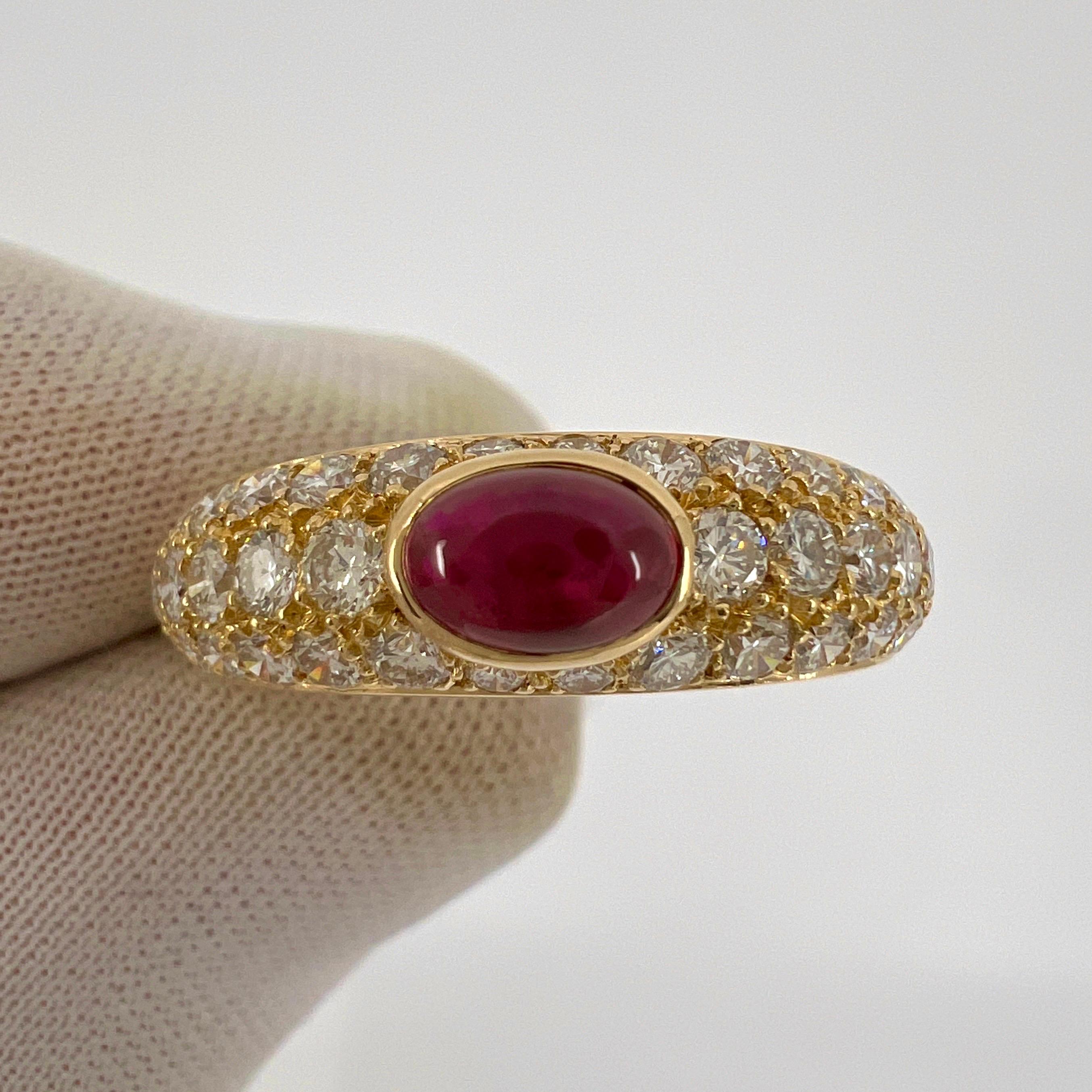 Cartier Mimi, bague vintage rare cabochon ovale en or jaune 18 carats, rubis et diamants en vente 6