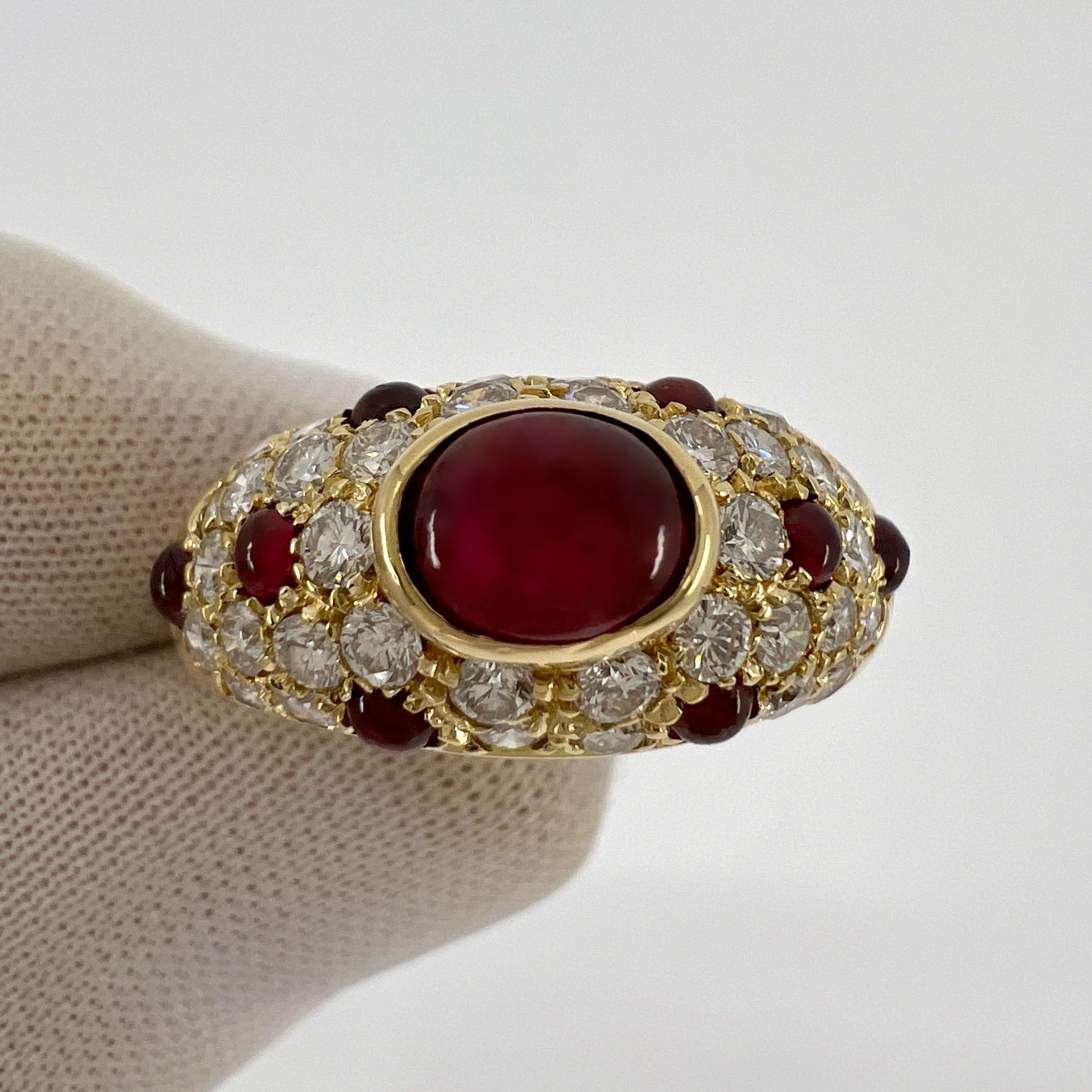 Rare Vintage Cartier Ruby And Diamond Mimi 18k Yellow Gold Oval Cabochon Ring 7