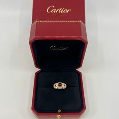 Rare Vintage Cartier Ruby And Diamond Mimi 18k Yellow Gold Oval Cabochon Ring