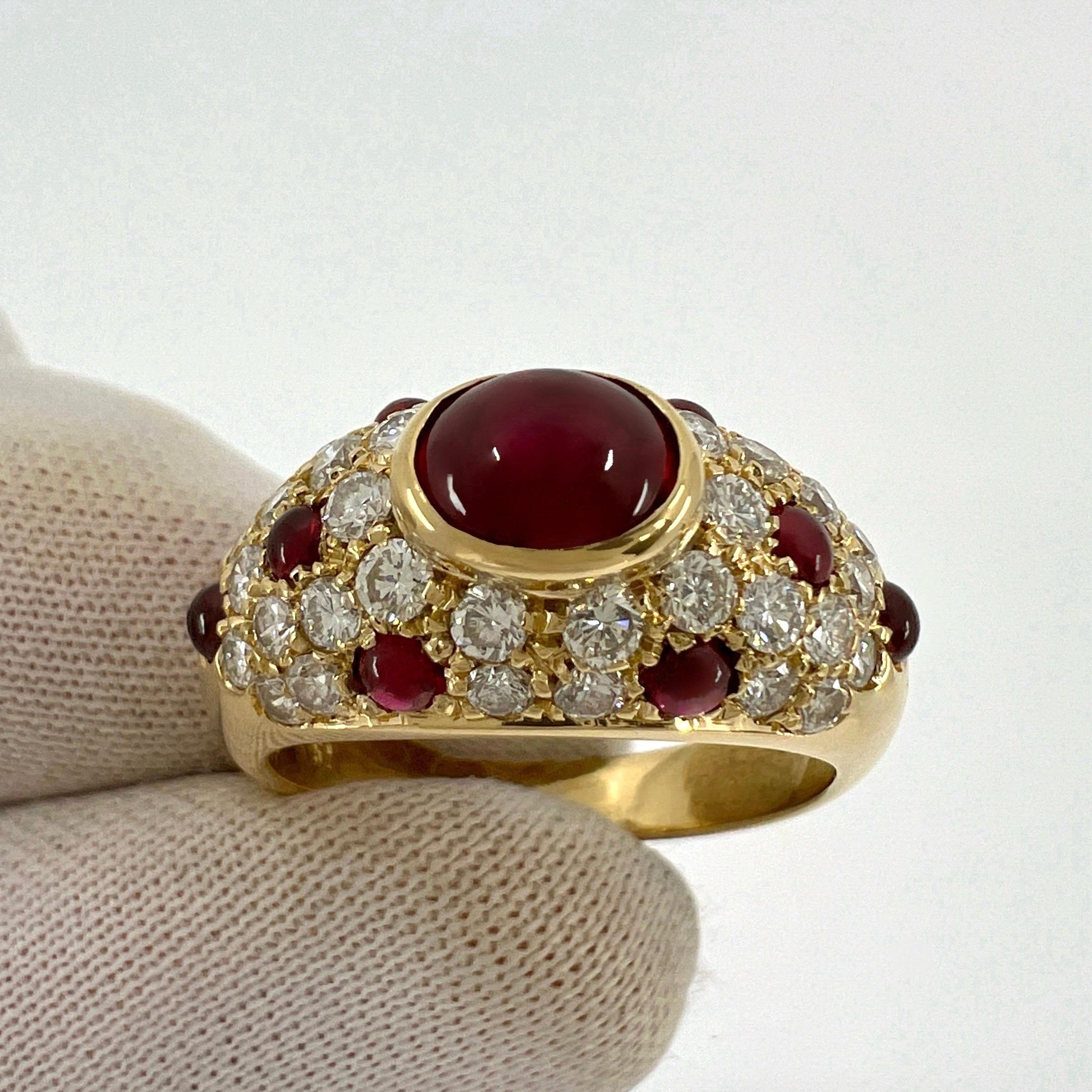 Rare Vintage Cartier Ruby And Diamond Mimi 18k Yellow Gold Oval Cabochon Ring In Excellent Condition In Birmingham, GB