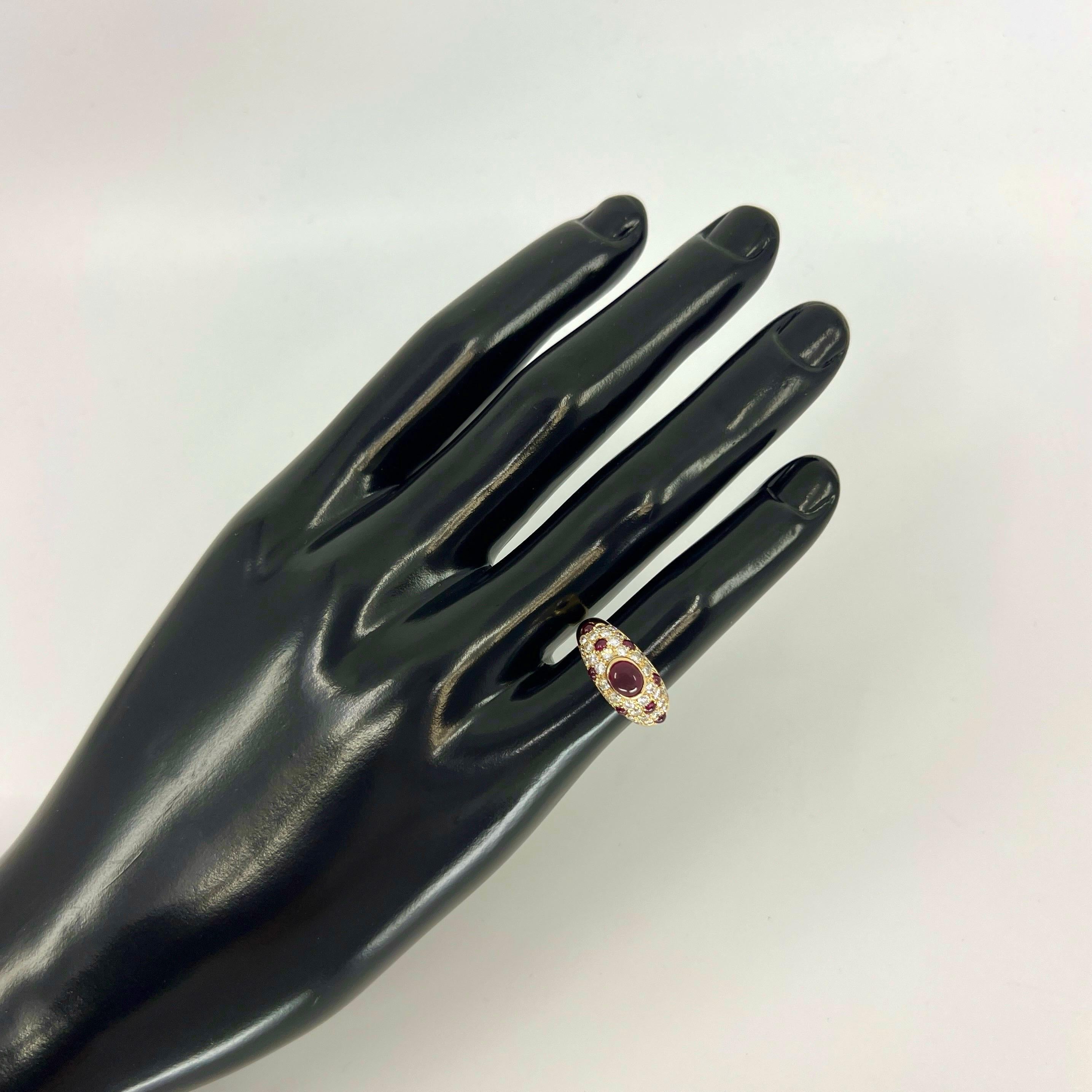 Women's or Men's Rare Vintage Cartier Ruby And Diamond Mimi 18k Yellow Gold Oval Cabochon Ring