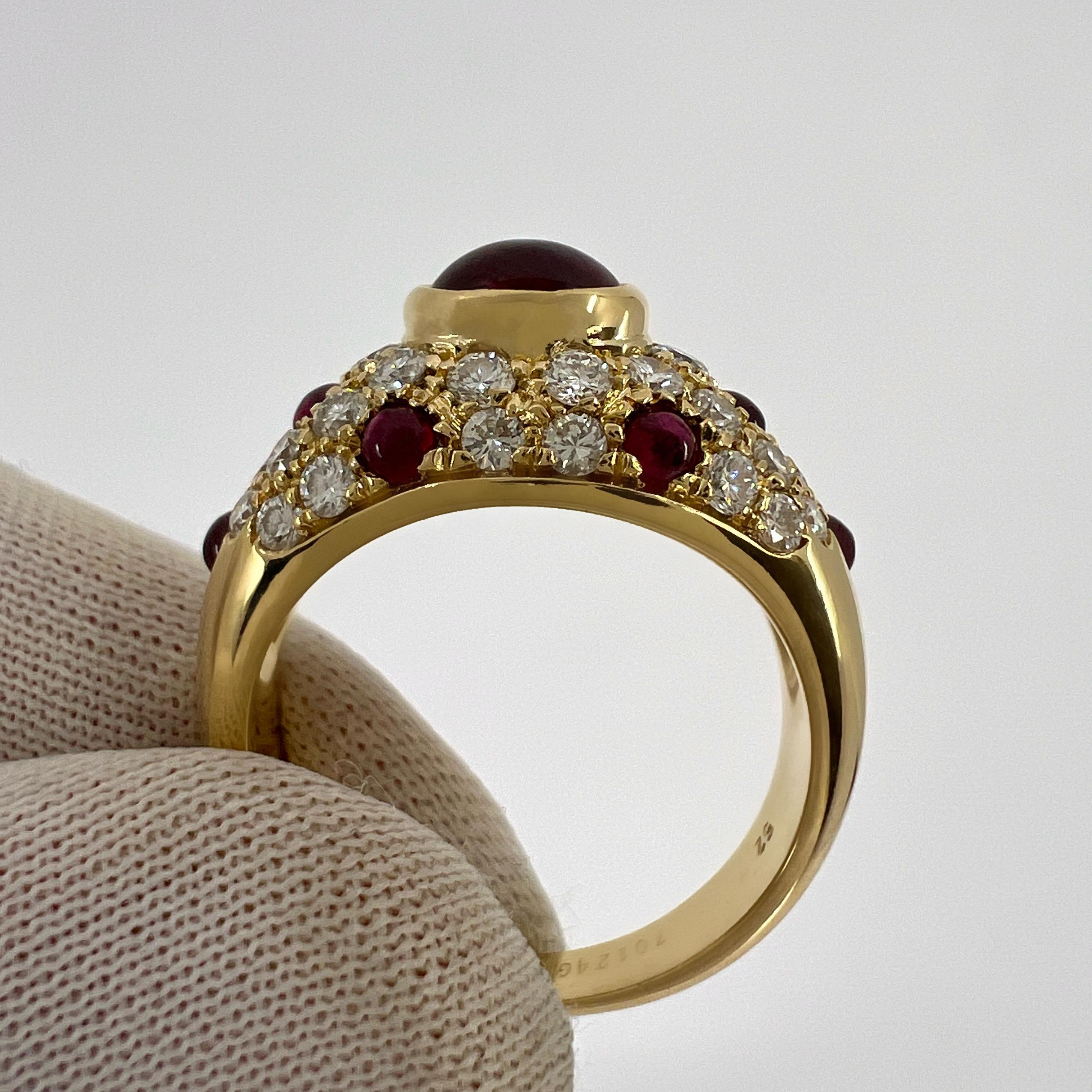 Rare Vintage Cartier Ruby And Diamond Mimi 18k Yellow Gold Oval Cabochon Ring 1