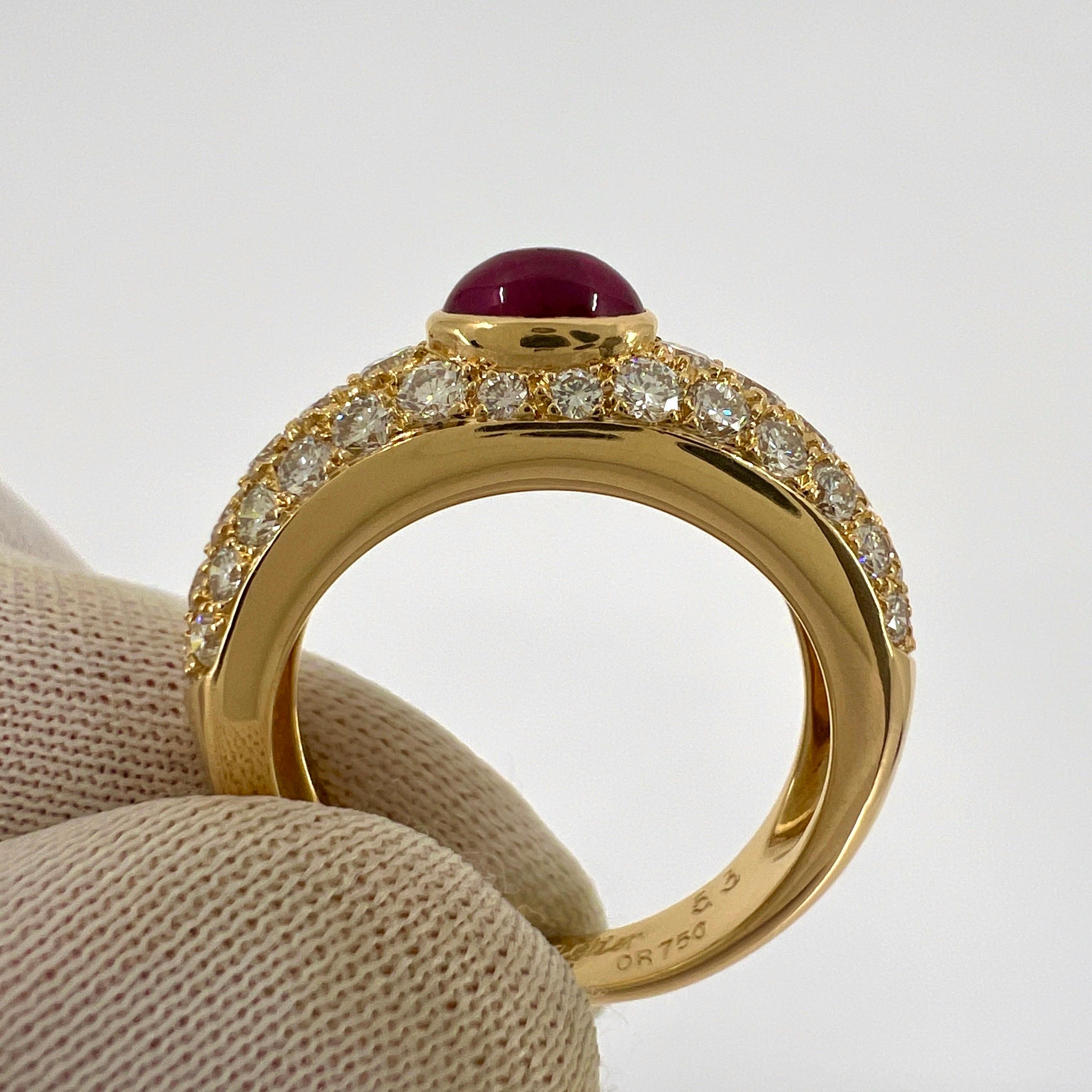 Cartier Mimi, bague vintage rare cabochon ovale en or jaune 18 carats, rubis et diamants en vente 1