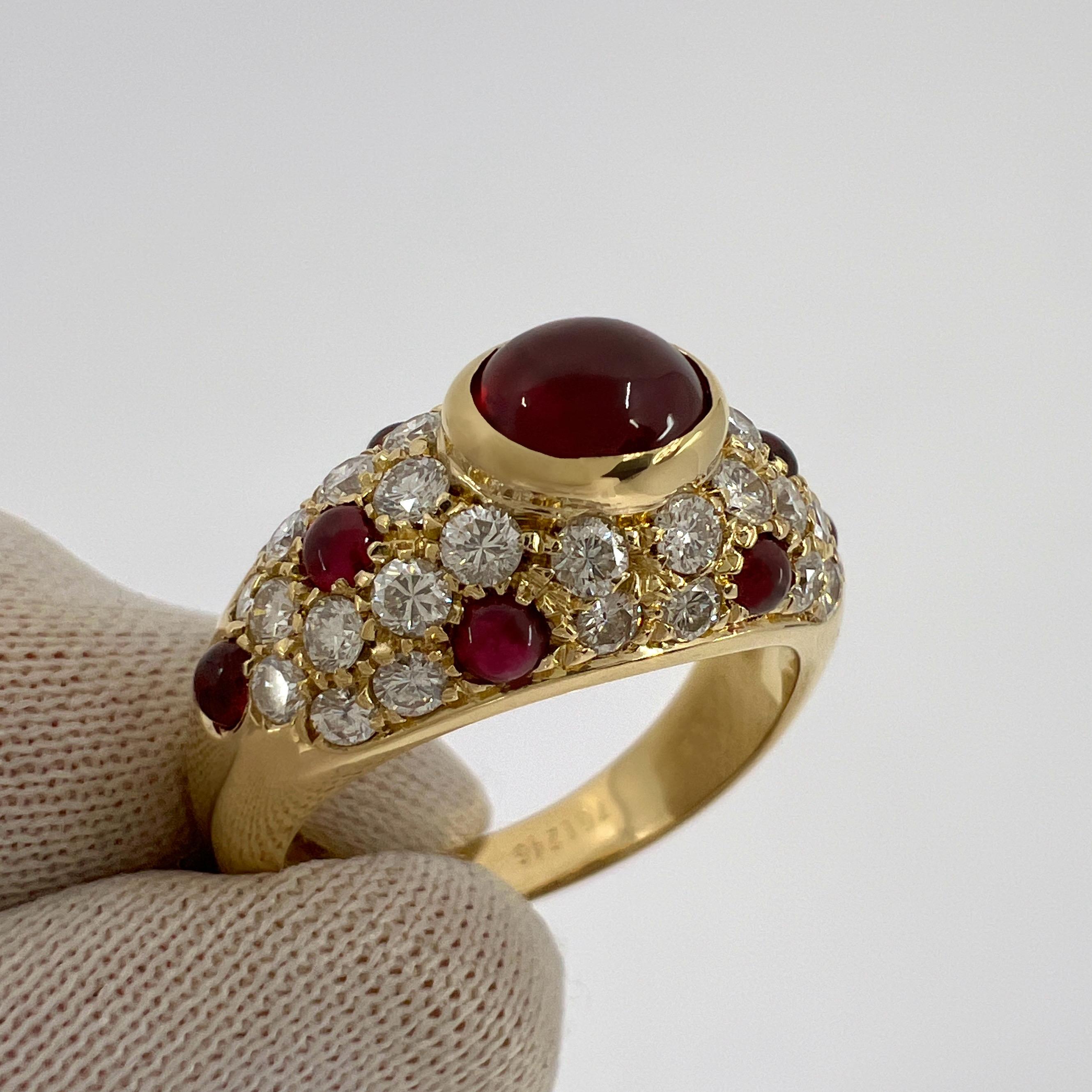 Rare Vintage Cartier Ruby And Diamond Mimi 18k Yellow Gold Oval Cabochon Ring 2