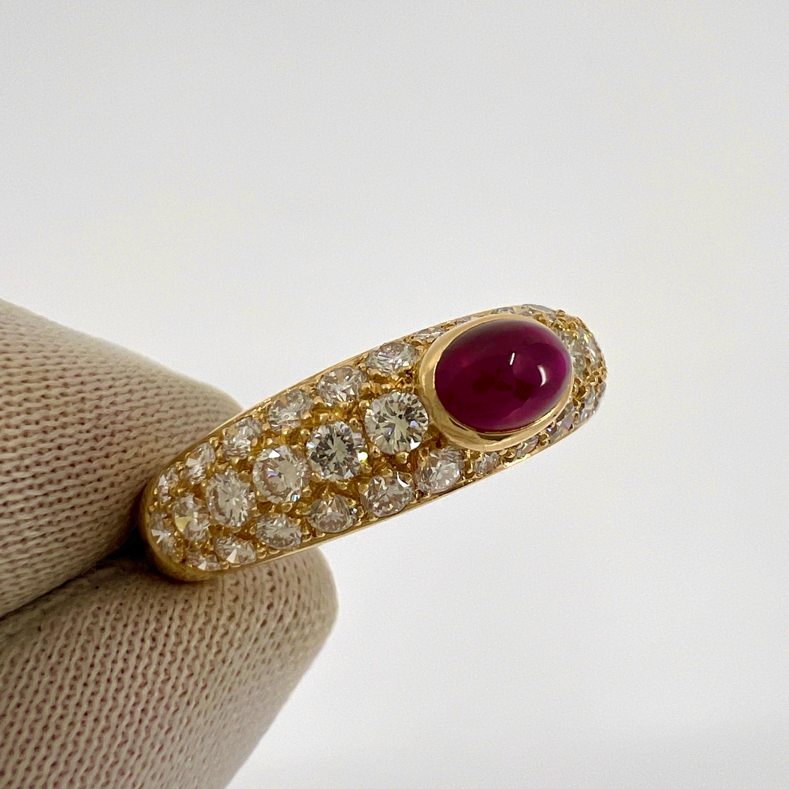 Cartier Mimi, bague vintage rare cabochon ovale en or jaune 18 carats, rubis et diamants en vente 2