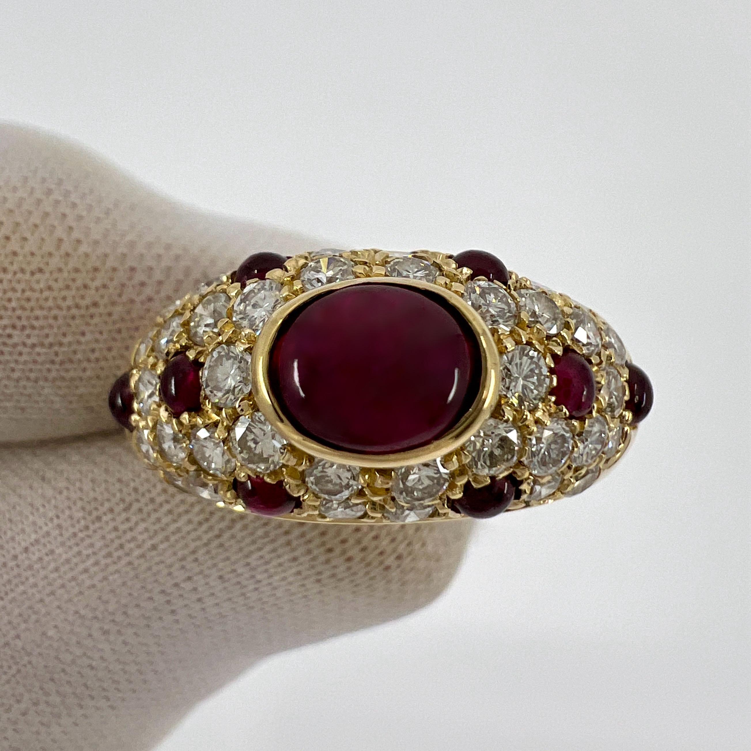 Rare Vintage Cartier Ruby And Diamond Mimi 18k Yellow Gold Oval Cabochon Ring 4