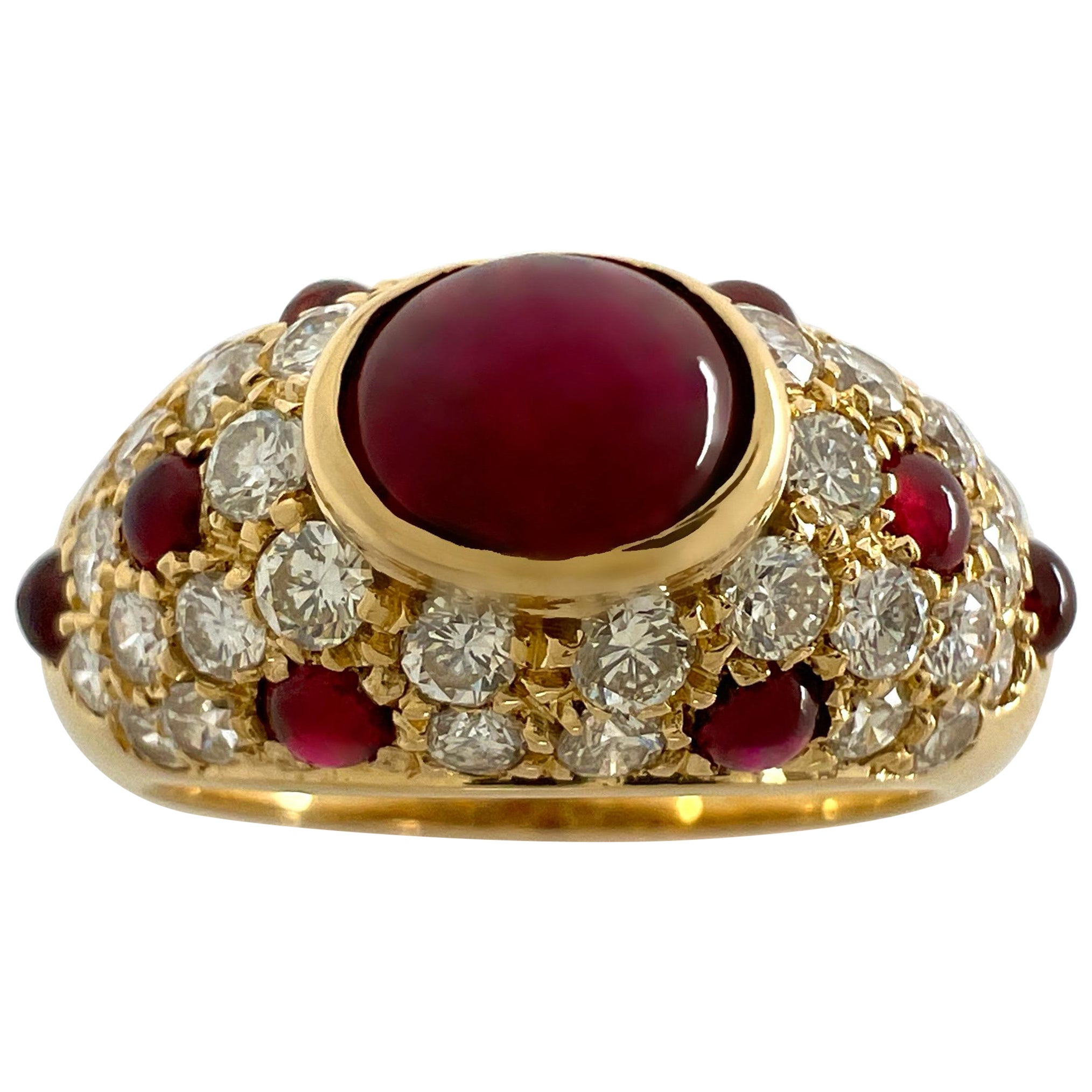 Seltener Vintage Cartier Mimi 18k Gelbgold Oval Cabochon-Ring mit Rubin und Diamant