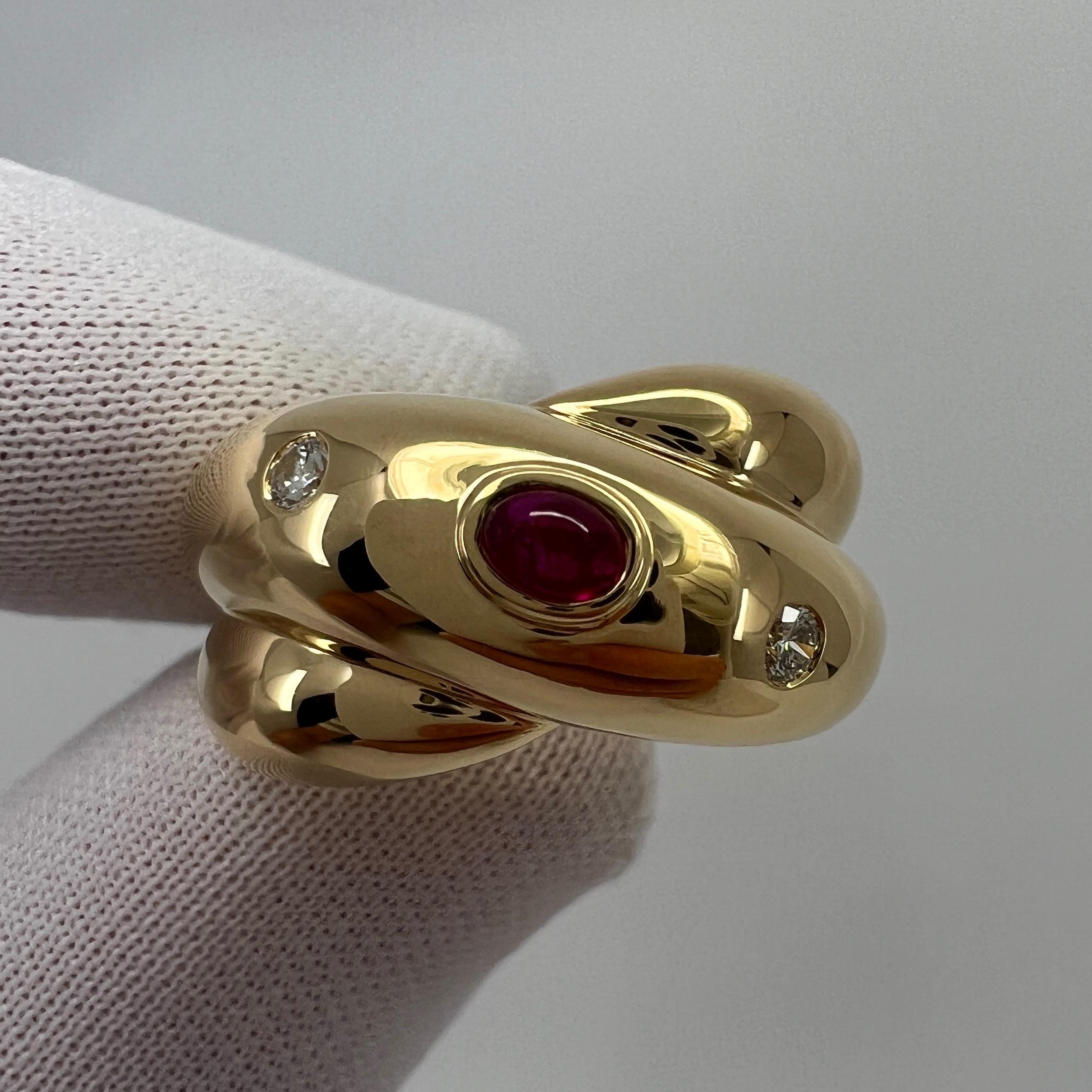 Rare Vintage Cartier Ruby Diamond Corize Oval Cabochon 18k Yellow Gold Dome Ring For Sale 2