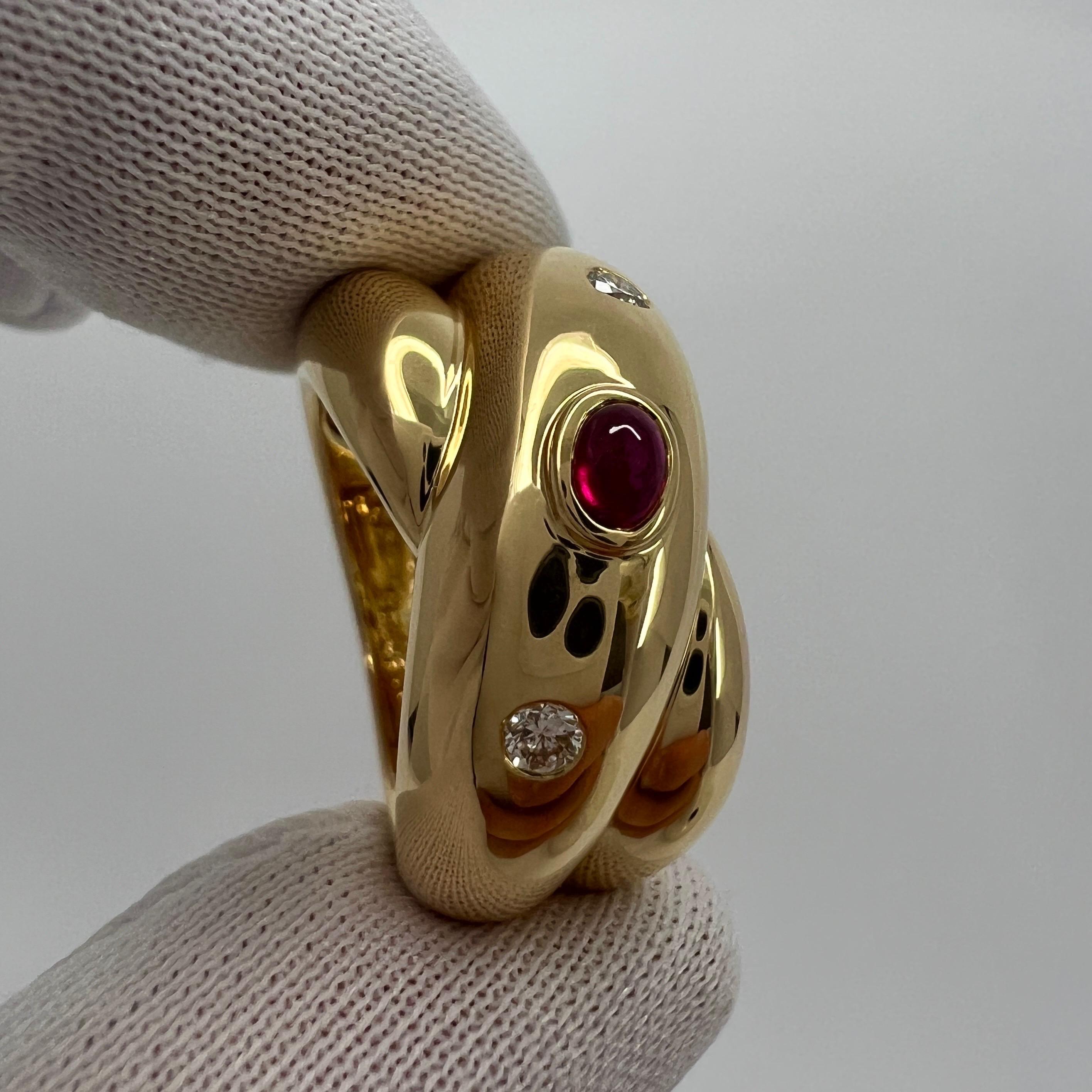 Rare Vintage Cartier Ruby Diamond Corize Oval Cabochon 18k Yellow Gold Dome Ring For Sale 3
