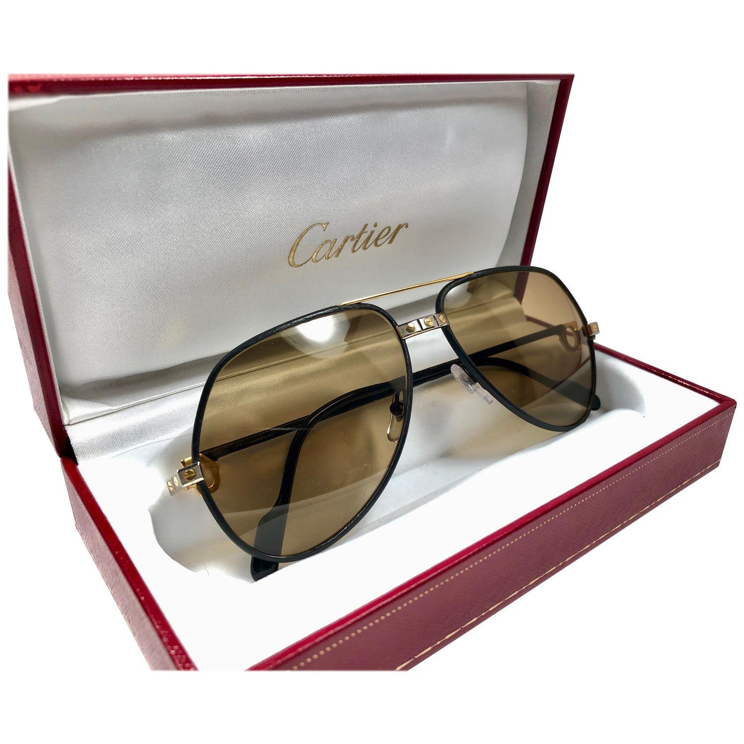 Rare Vintage Cartier Santos Screws Leather Edition 59mm 18K Sunglasses  France at 1stDibs | cartier first copy sunglasses, leather frame sunglasses
