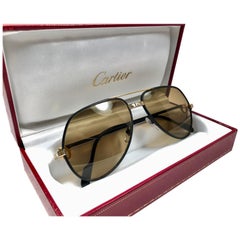 Rare Vintage Cartier Santos Screws Leather Edition 59mm 18K  Sunglasses France