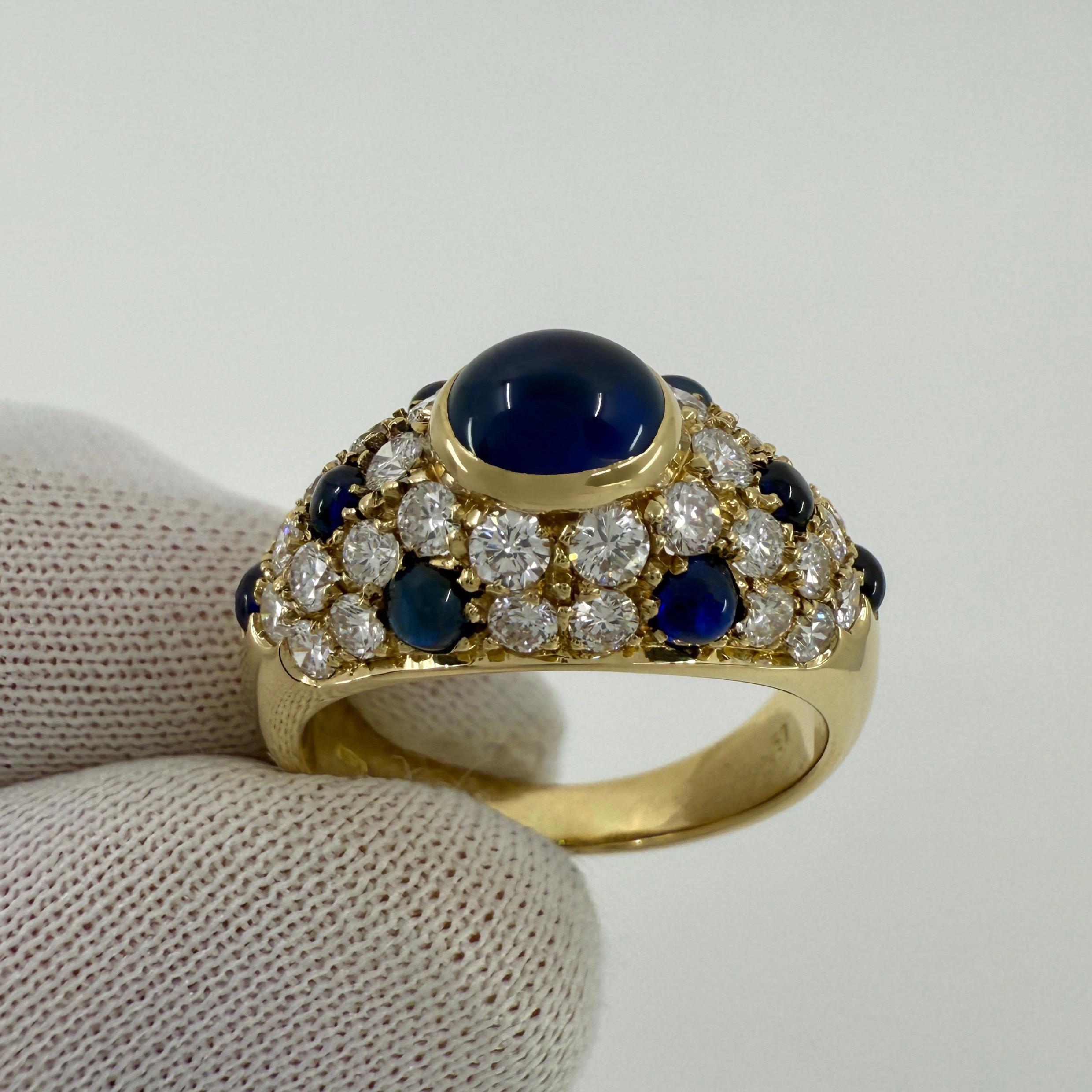 Rare Vintage Cartier Sapphire Diamond Mimi 18k Yellow Gold Oval Cabochon Ring 6