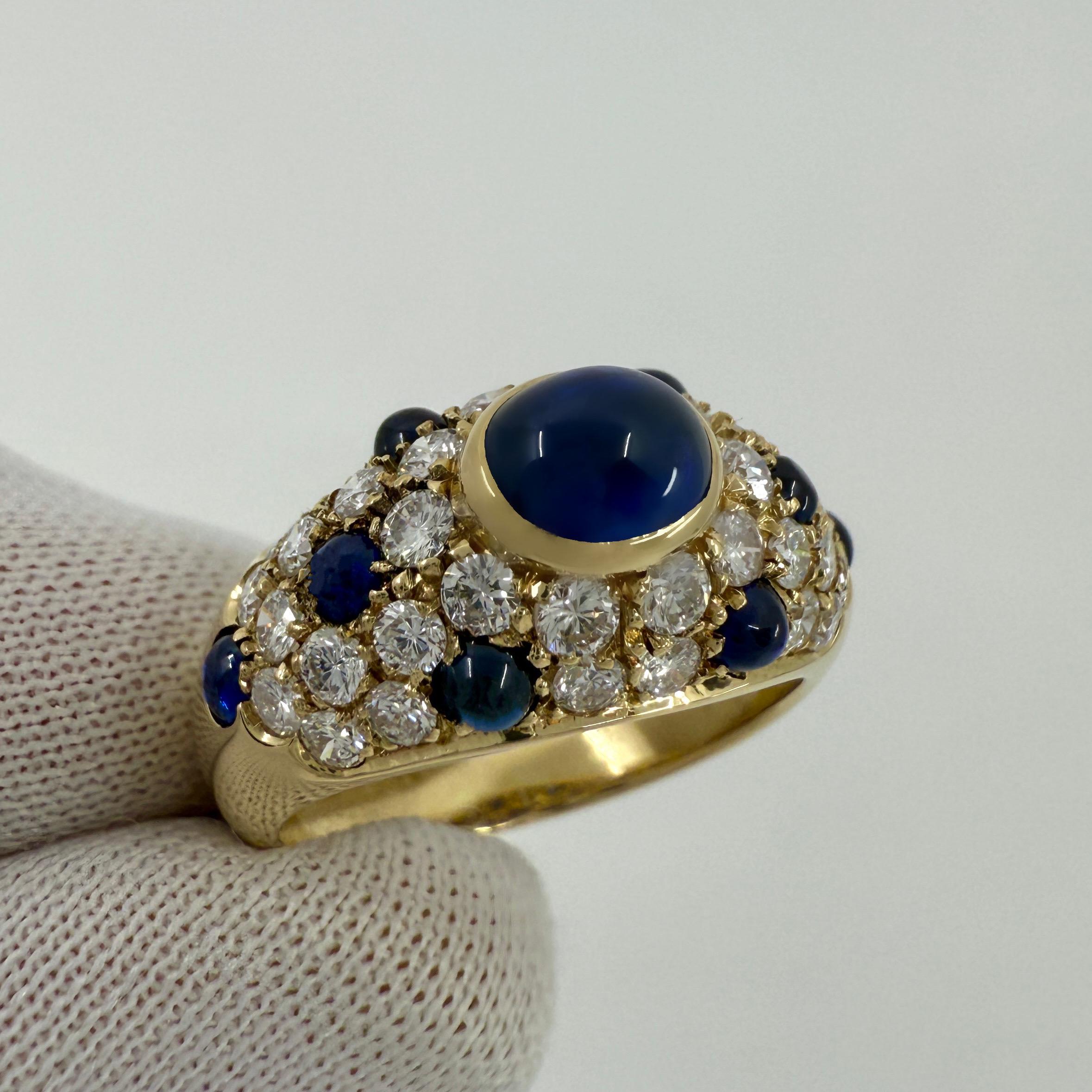 Oval Cut Rare Vintage Cartier Sapphire Diamond Mimi 18k Yellow Gold Oval Cabochon Ring
