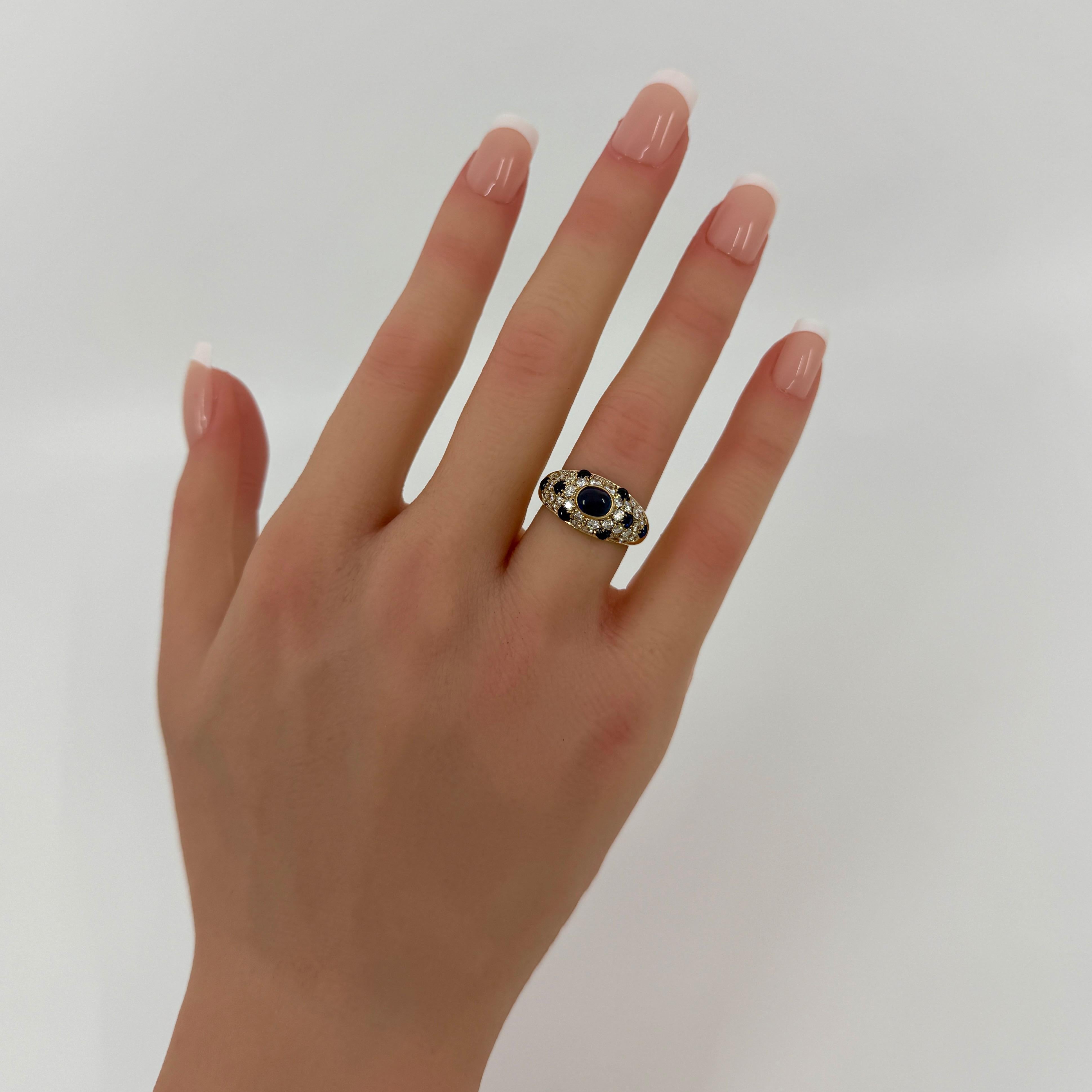 Women's or Men's Rare Vintage Cartier Sapphire Diamond Mimi 18k Yellow Gold Oval Cabochon Ring