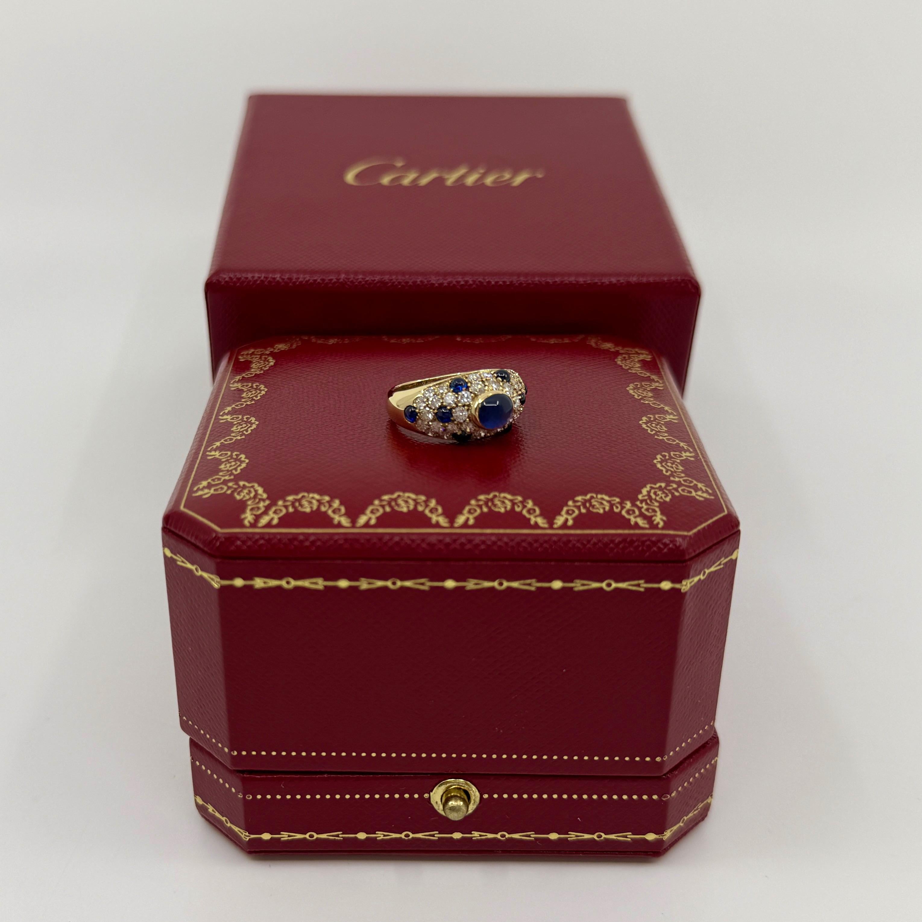 Rare Vintage Cartier Sapphire Diamond Mimi 18k Yellow Gold Oval Cabochon Ring 1