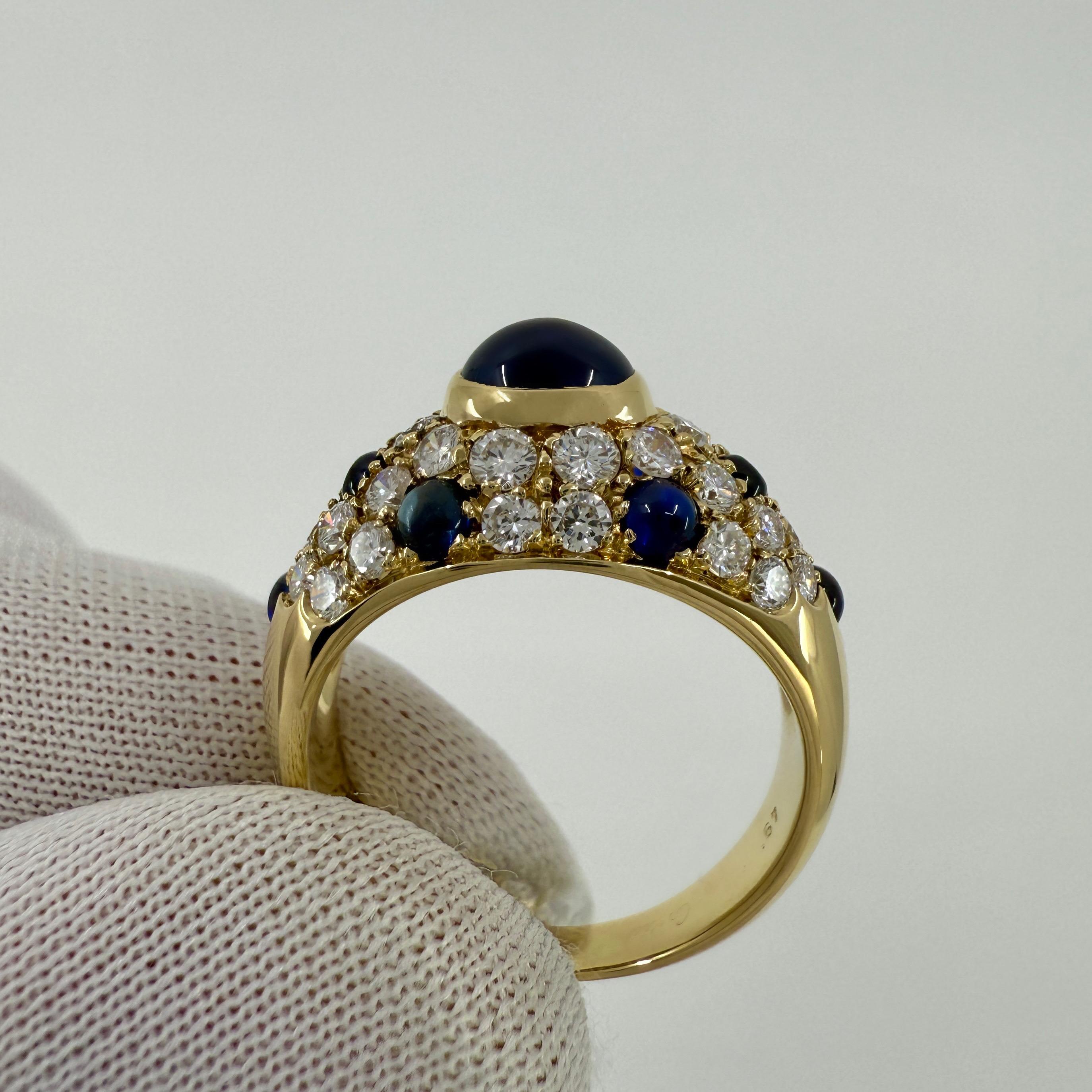 Rare Vintage Cartier Sapphire Diamond Mimi 18k Yellow Gold Oval Cabochon Ring 2
