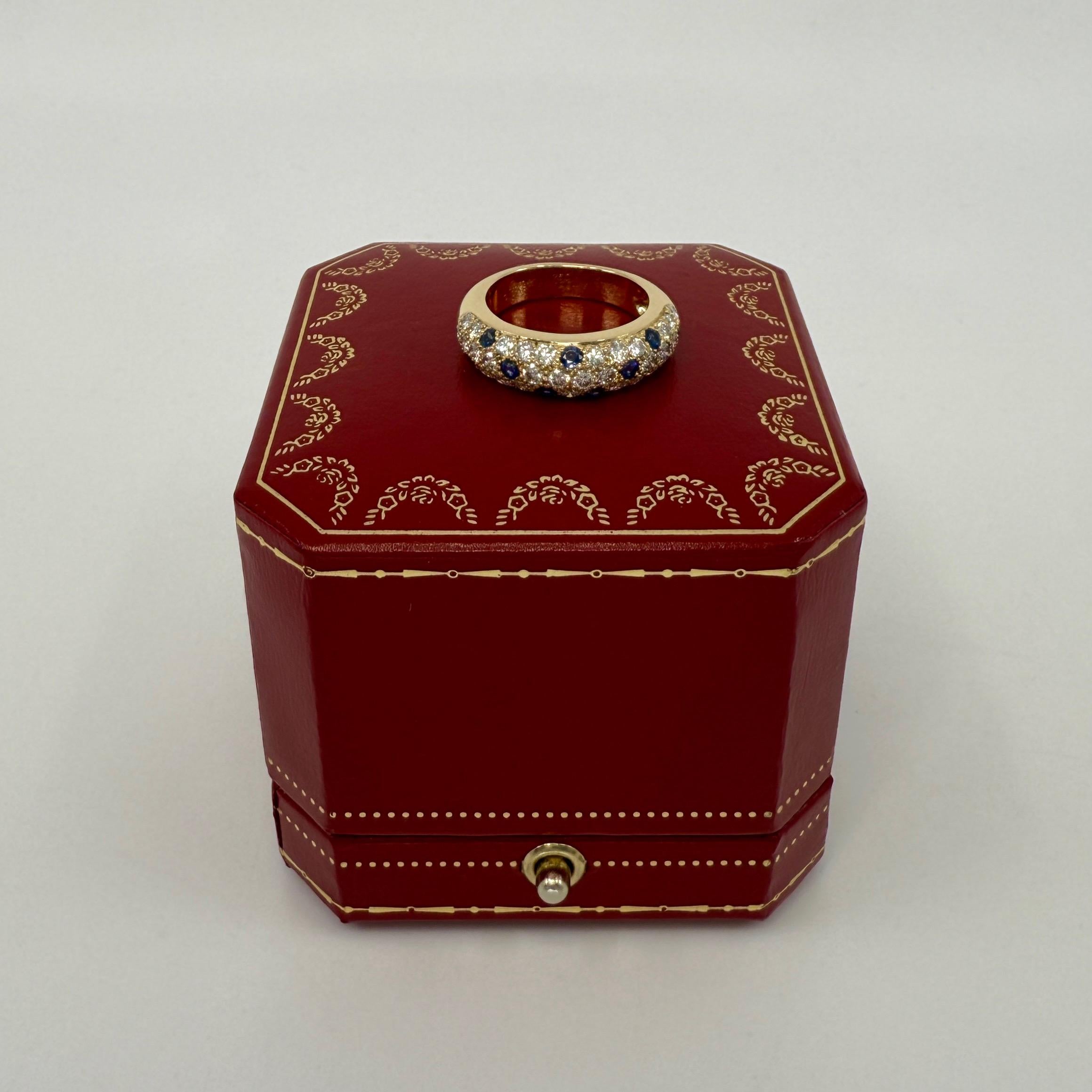 Seltene Vintage Cartier Saphir und Diamant 18k Gelbgold Band Kuppel Ring (Rundschliff) im Angebot
