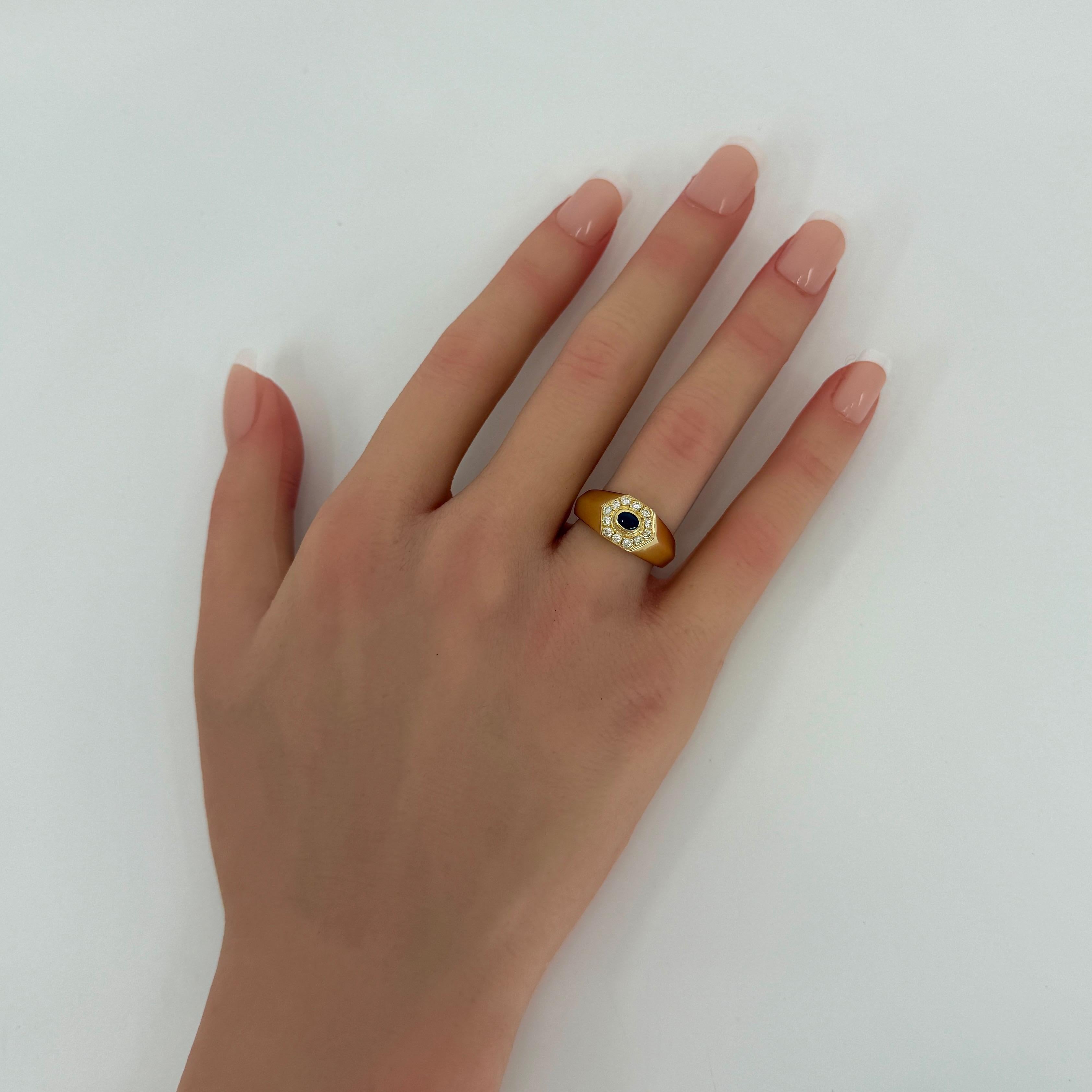 Seltener Vintage Cartier Saphir Diamant Mimi 18k Gold Sechseckiger Siegelring im Siegelstil, Vintage im Zustand „Hervorragend“ im Angebot in Birmingham, GB