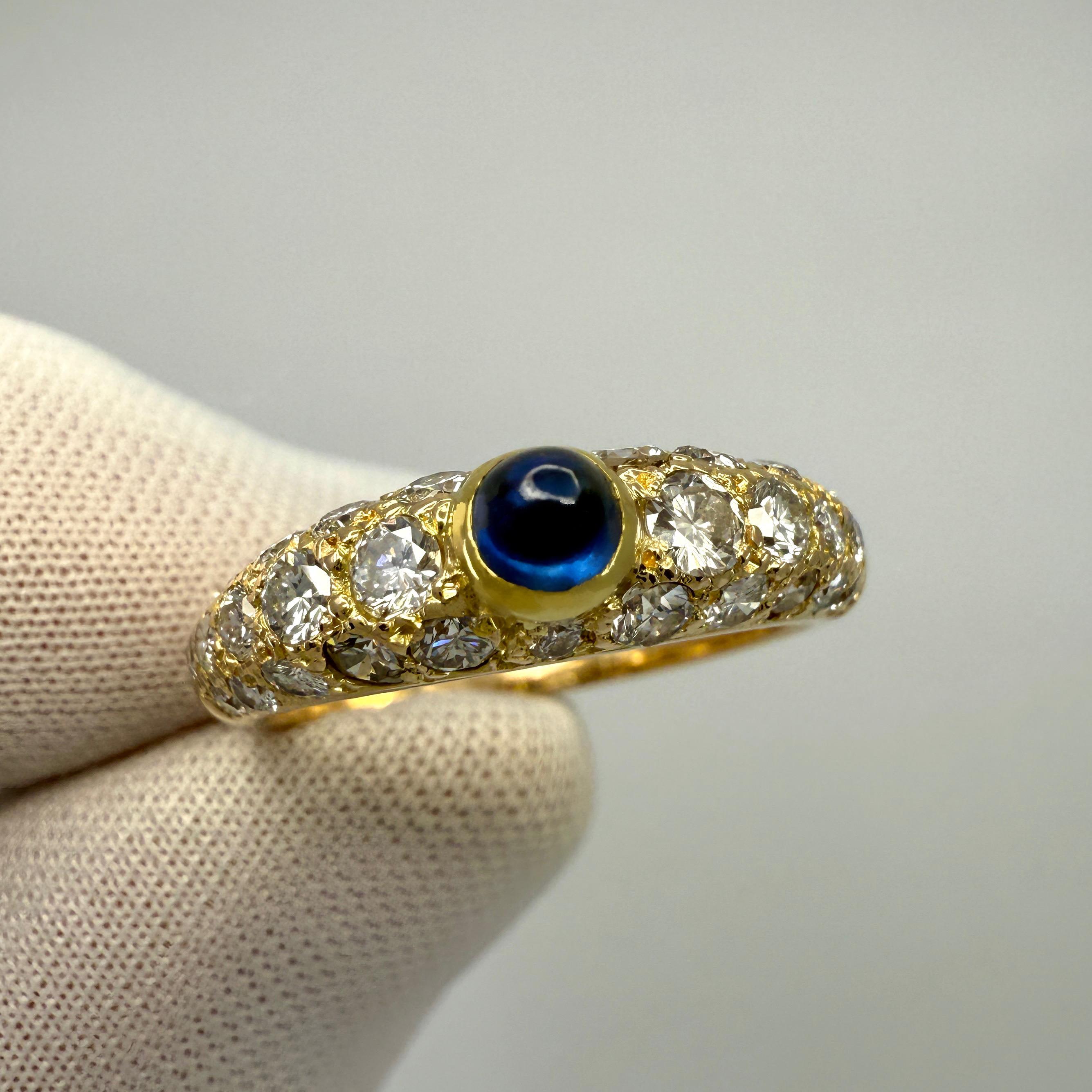 Rare Vintage Cartier Sapphire Diamond Mimi 18k Yellow Gold Round Cabochon Ring 3