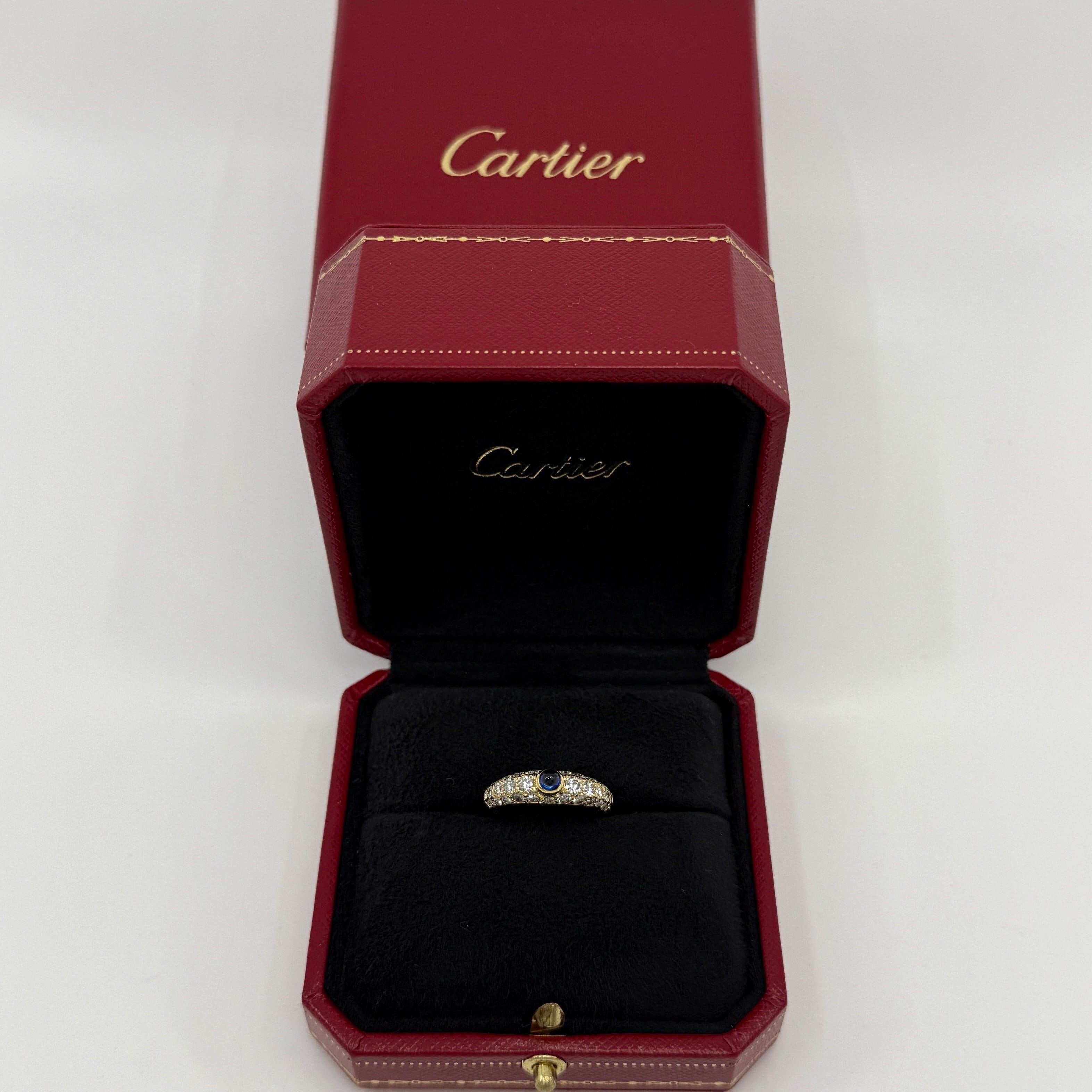 Rare Vintage Cartier Sapphire Diamond Mimi 18k Yellow Gold Round Cabochon Ring 4