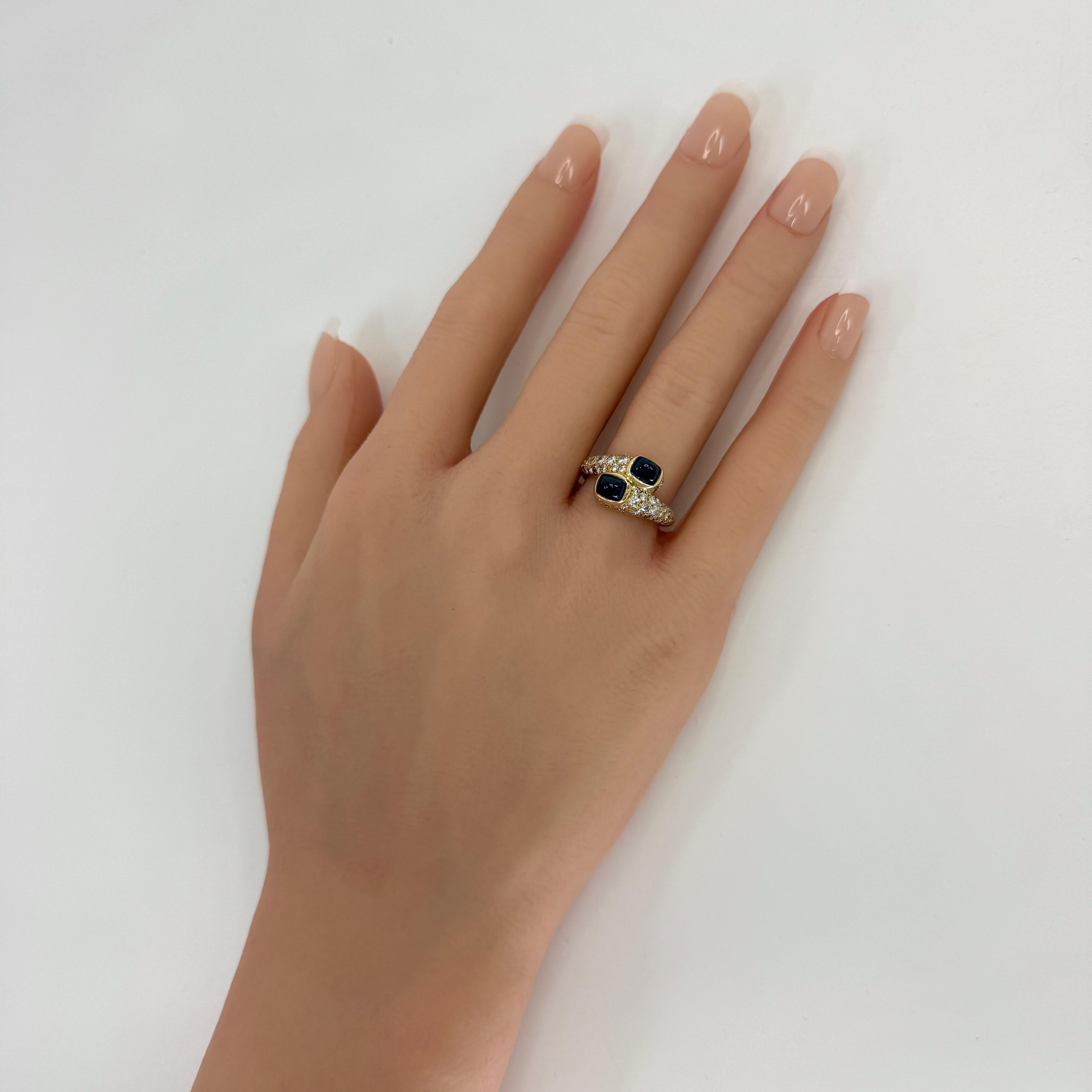 Raro anello vintage Cartier Sugarloaf con zaffiro blu e diamanti Mimi in oro 18k in vendita 5