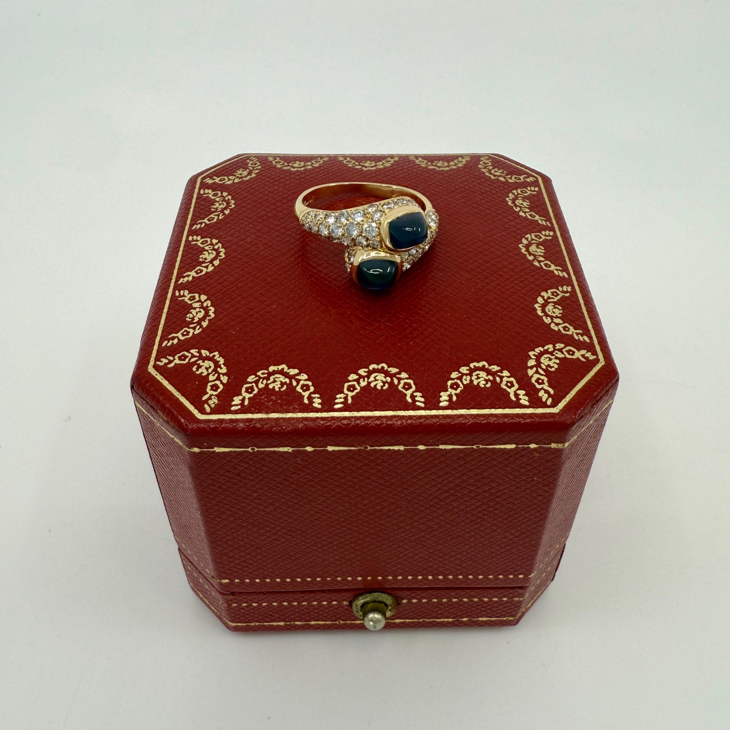 Raro anello vintage Cartier Sugarloaf con zaffiro blu e diamanti Mimi in oro 18k in vendita 6