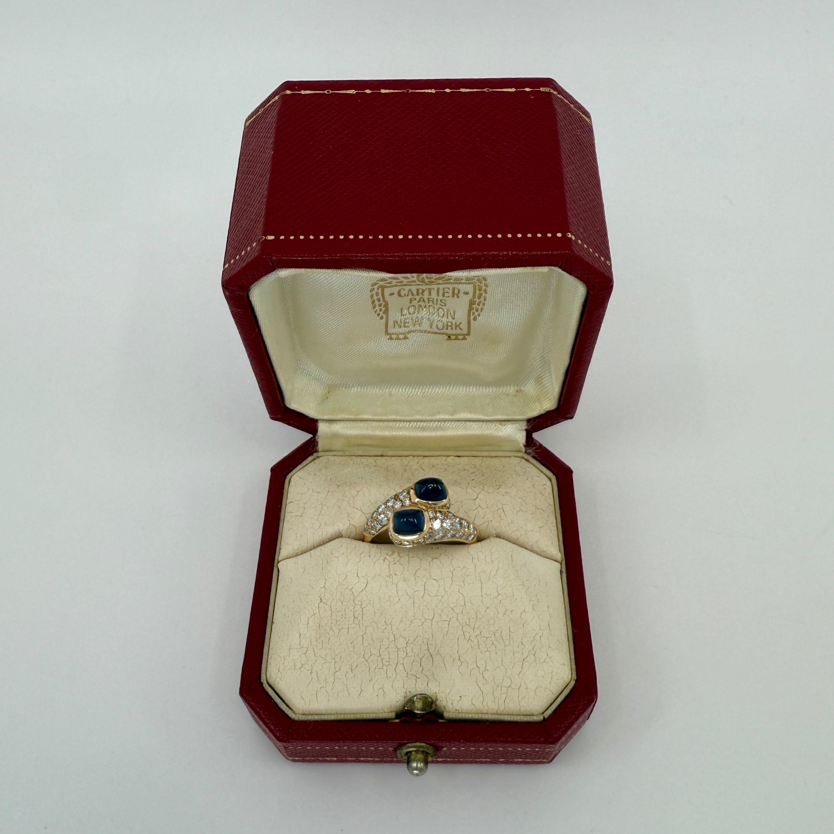 Raro anello vintage Cartier Sugarloaf con zaffiro blu e diamanti Mimi in oro 18k in vendita 7